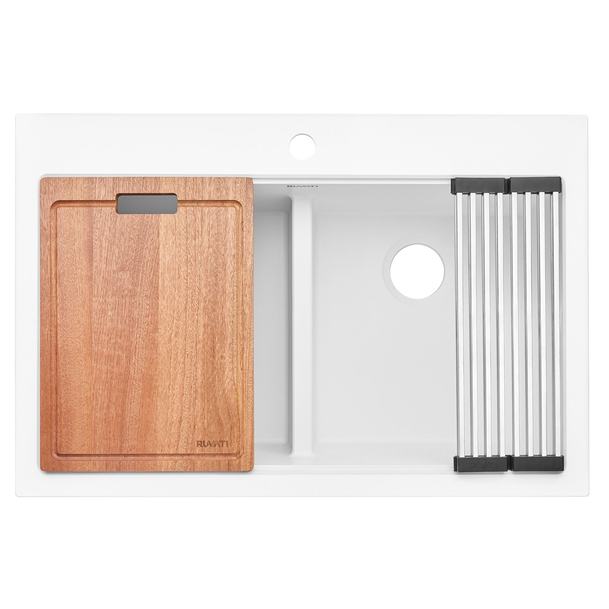 Ruvati epiGranite 33" Drop In Granite Composite Workstation Kitchen Sink, 50/50 Double Bowl, Arctic White Matte, RVG1343WH Product Image