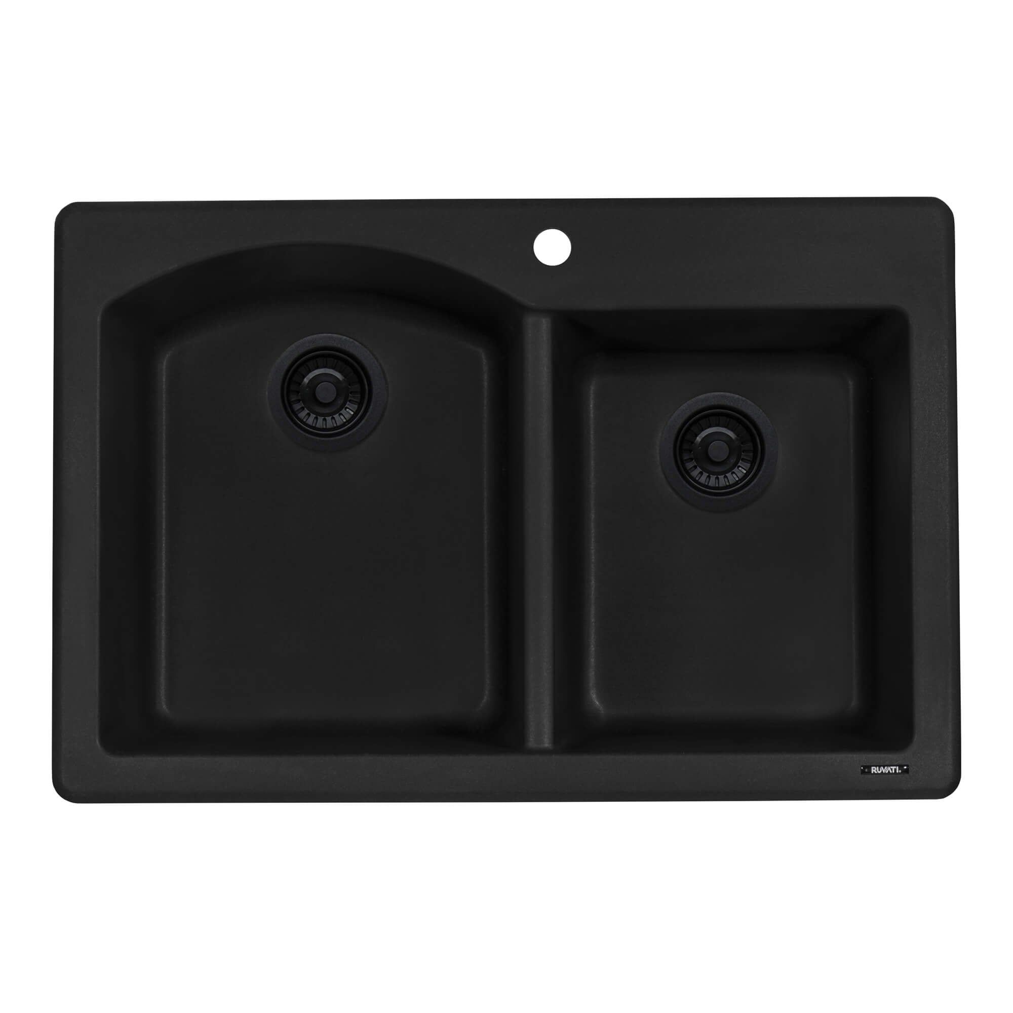 Alternate Image for Ruvati epiGranite 33" Dual-Mount Granite Composite Kitchen Sink, 55/45 Double Bowl, Midnight Black, RVG1344BK