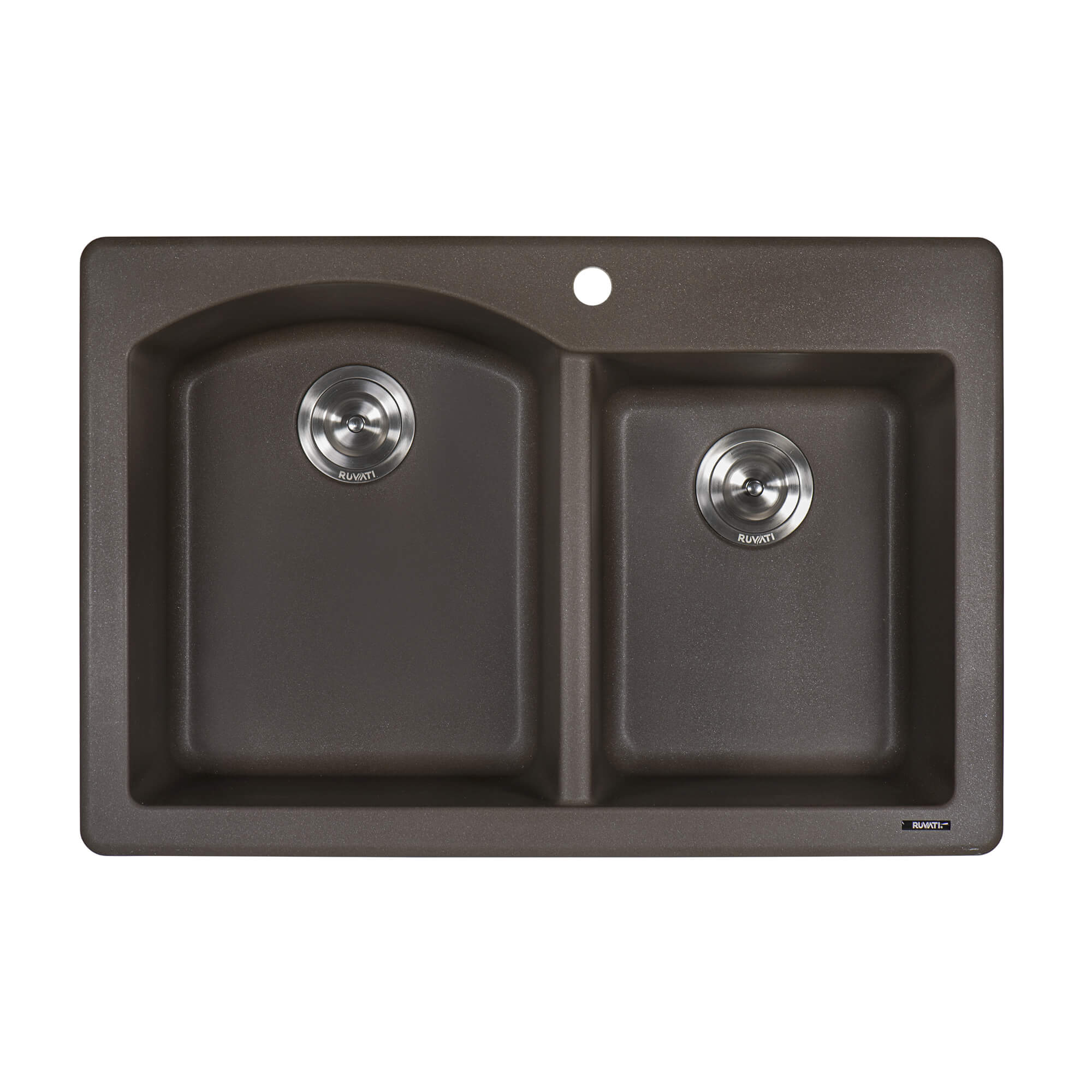 Alternate Image for Ruvati epiGranite 33" Dual-Mount Granite Composite Kitchen Sink, 55/45 Double Bowl, Espresso / Coffee Brown, RVG1344ES