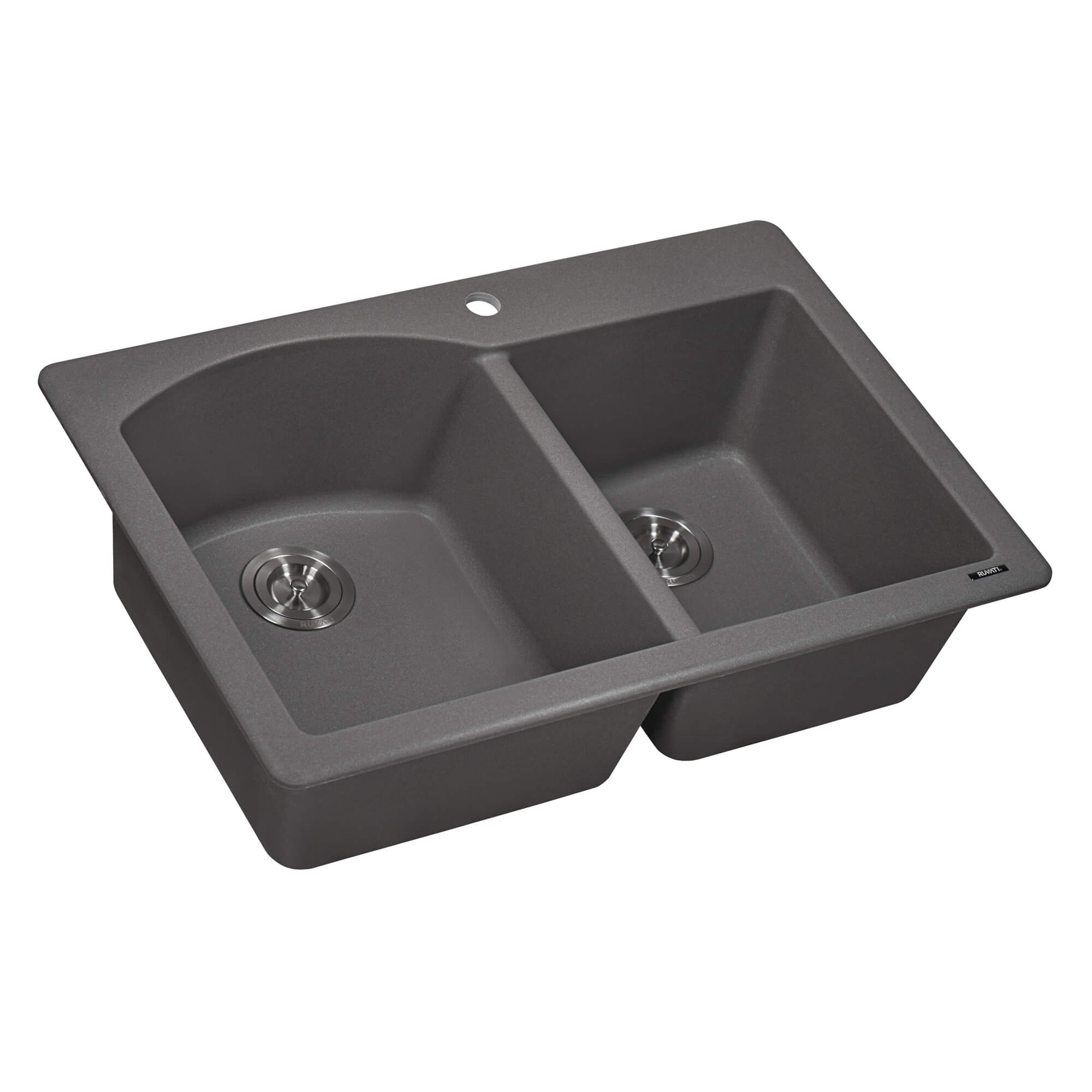 Alternate Image for Ruvati epiGranite 33" Dual-Mount Granite Composite Kitchen Sink, 55/45 Double Bowl, Urban Gray, RVG1344GR