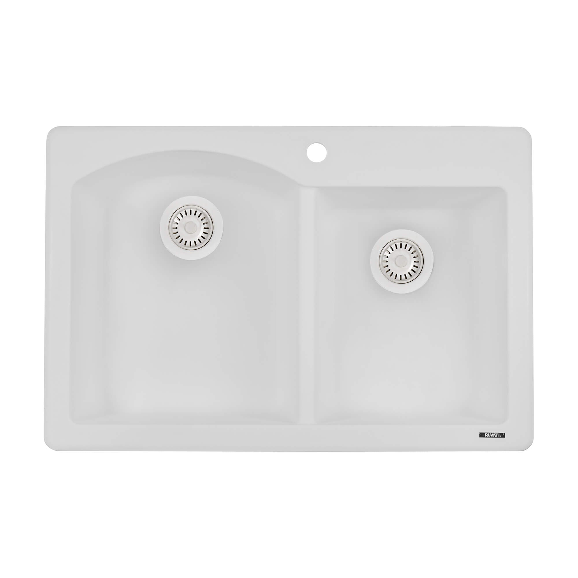 Alternate Image for Ruvati epiGranite 33" Dual-Mount Granite Composite Kitchen Sink, 55/45 Double Bowl, Arctic White, RVG1344WH