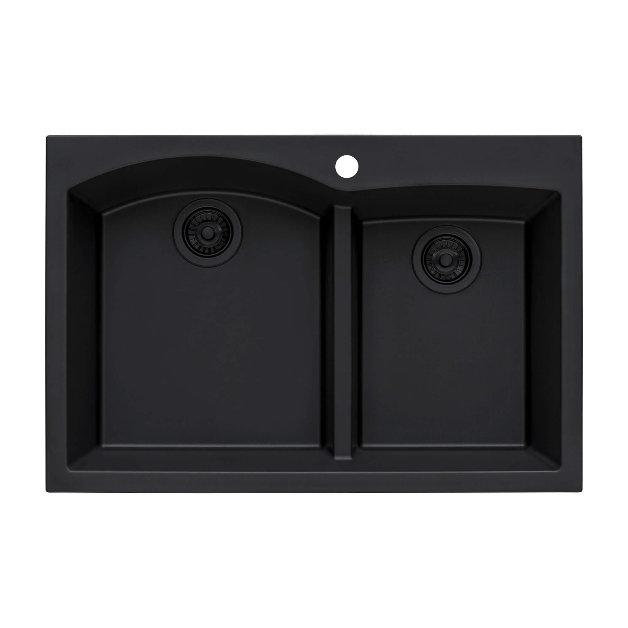 Alternative View of Ruvati epiGranite 33" Drop-in Topmount Granite Composite Kitchen Sink, 55/45 Double Bowl, Midnight Black, RVG1345BK