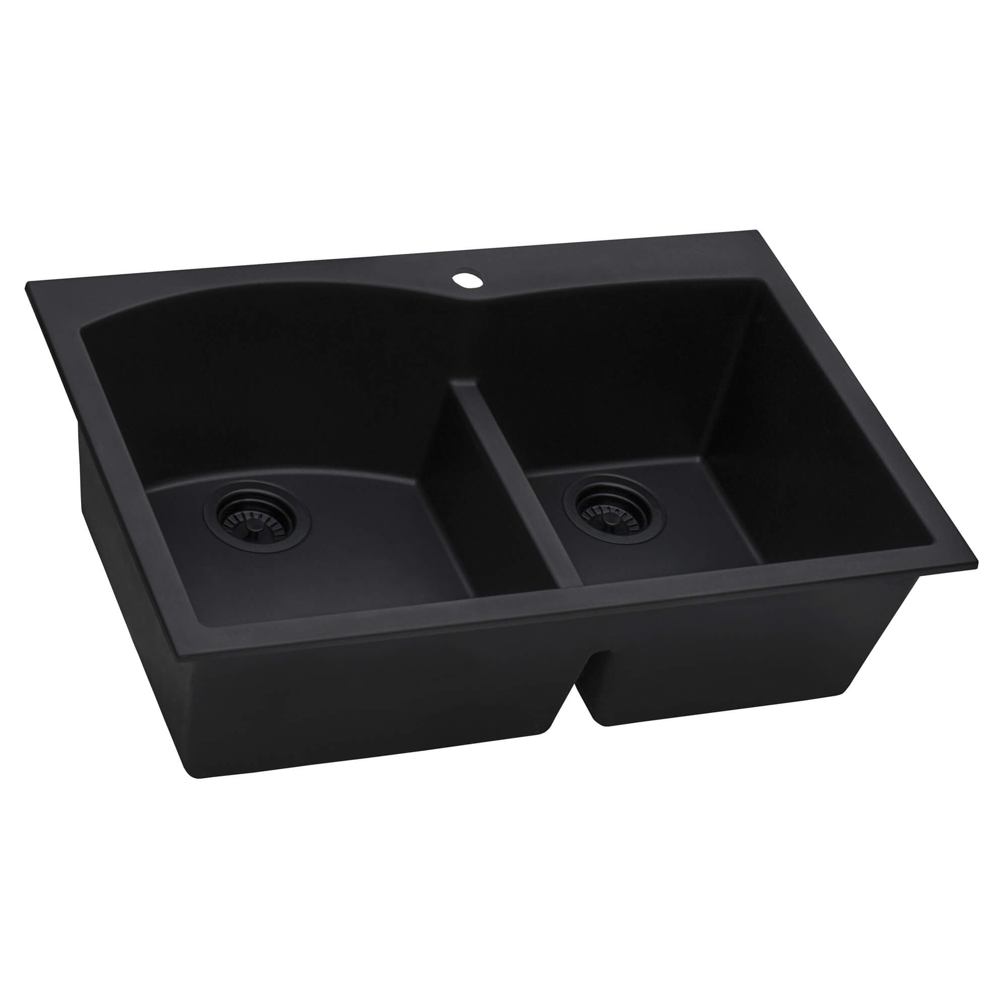 Alternate Image for Ruvati epiGranite 33" Drop-in Topmount Granite Composite Kitchen Sink, 55/45 Double Bowl, Midnight Black, RVG1345BK