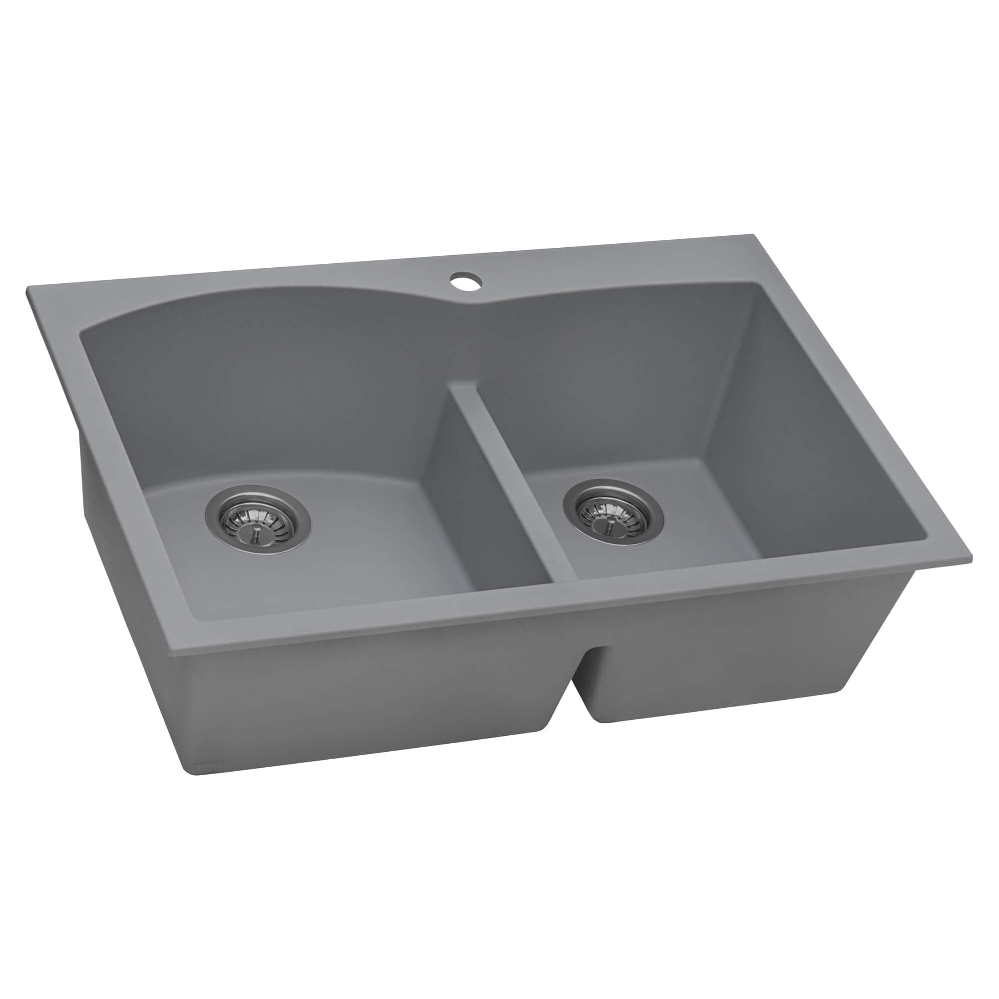 Alternate Image for Ruvati epiGranite 33" Drop-in Topmount Granite Composite Kitchen Sink, 55/45 Double Bowl, Silver Gray, RVG1345GR