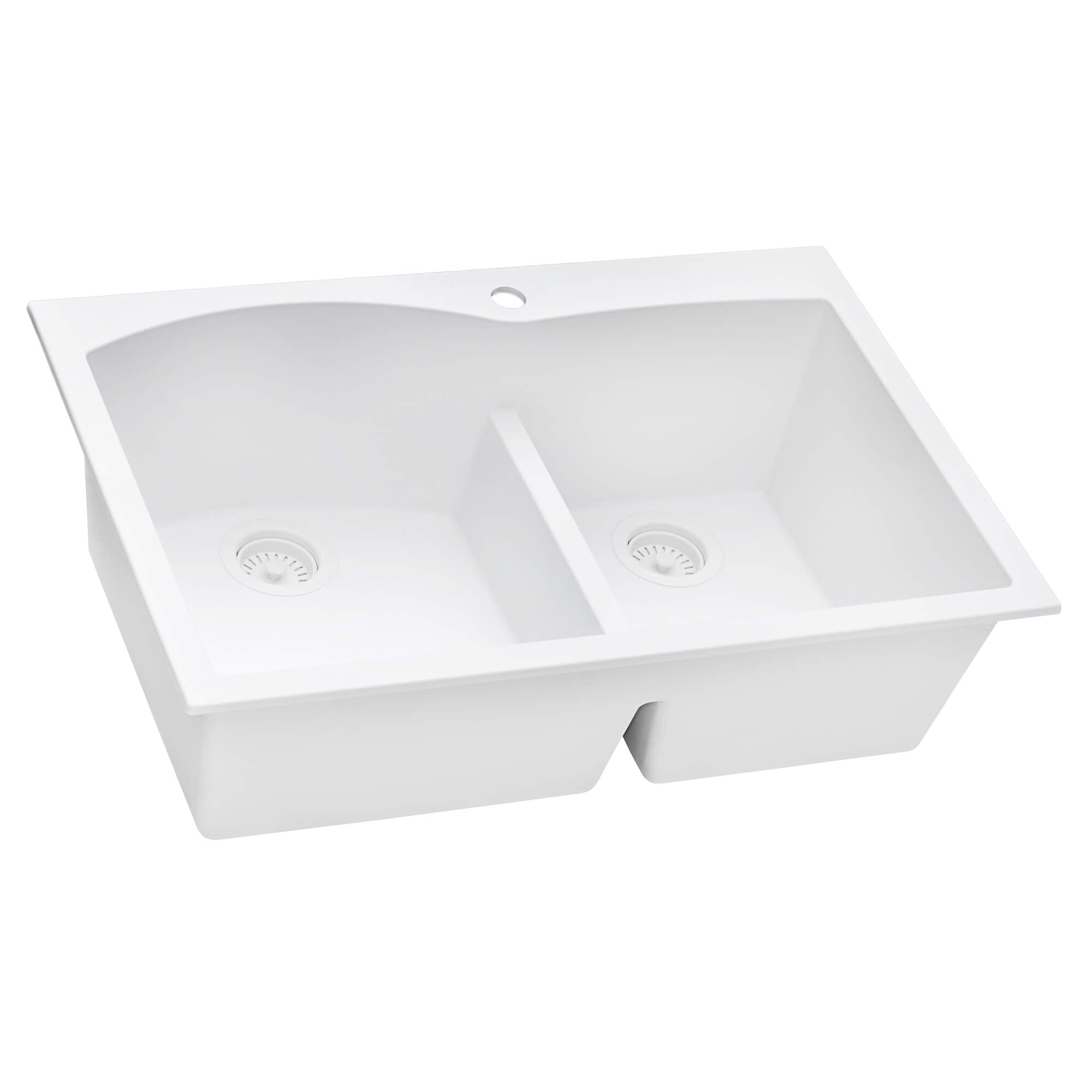 Alternate Image for Ruvati epiGranite 33" Drop-in Topmount Granite Composite Kitchen Sink, 55/45 Double Bowl, Arctic White, RVG1345WH