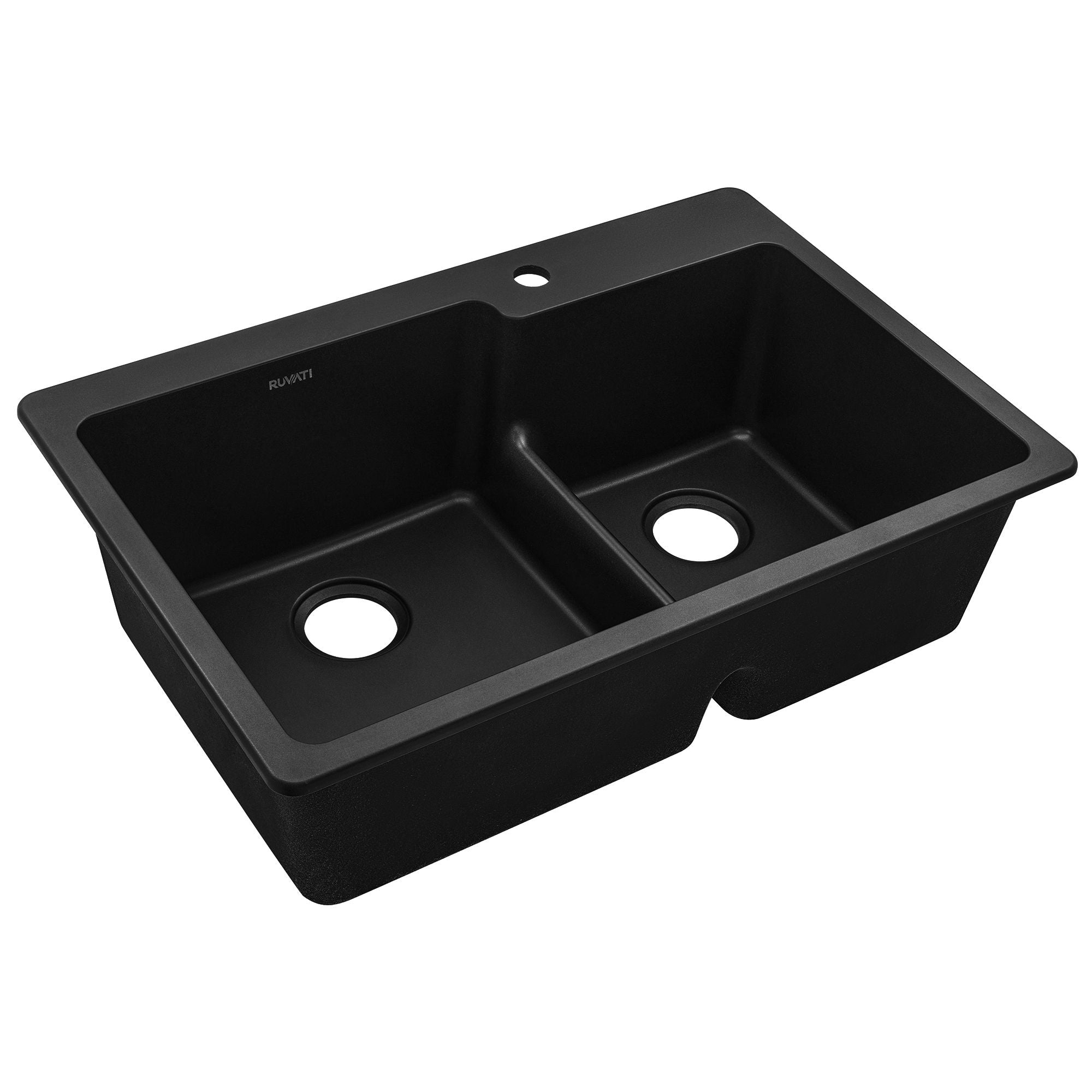 Ruvati epiGranite 33" Drop In Granite Composite Workstation Kitchen Sink, 60/40 Double Bowl, Midnight Black, RVG1347BK Product Image