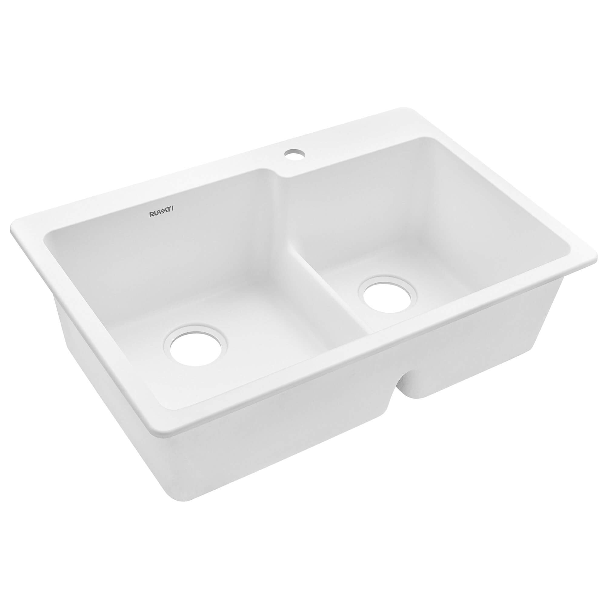 Ruvati epiGranite 33" Drop In Granite Composite Workstation Kitchen Sink, 60/40 Double Bowl, Arctic White Matte, RVG1347WH Product Image