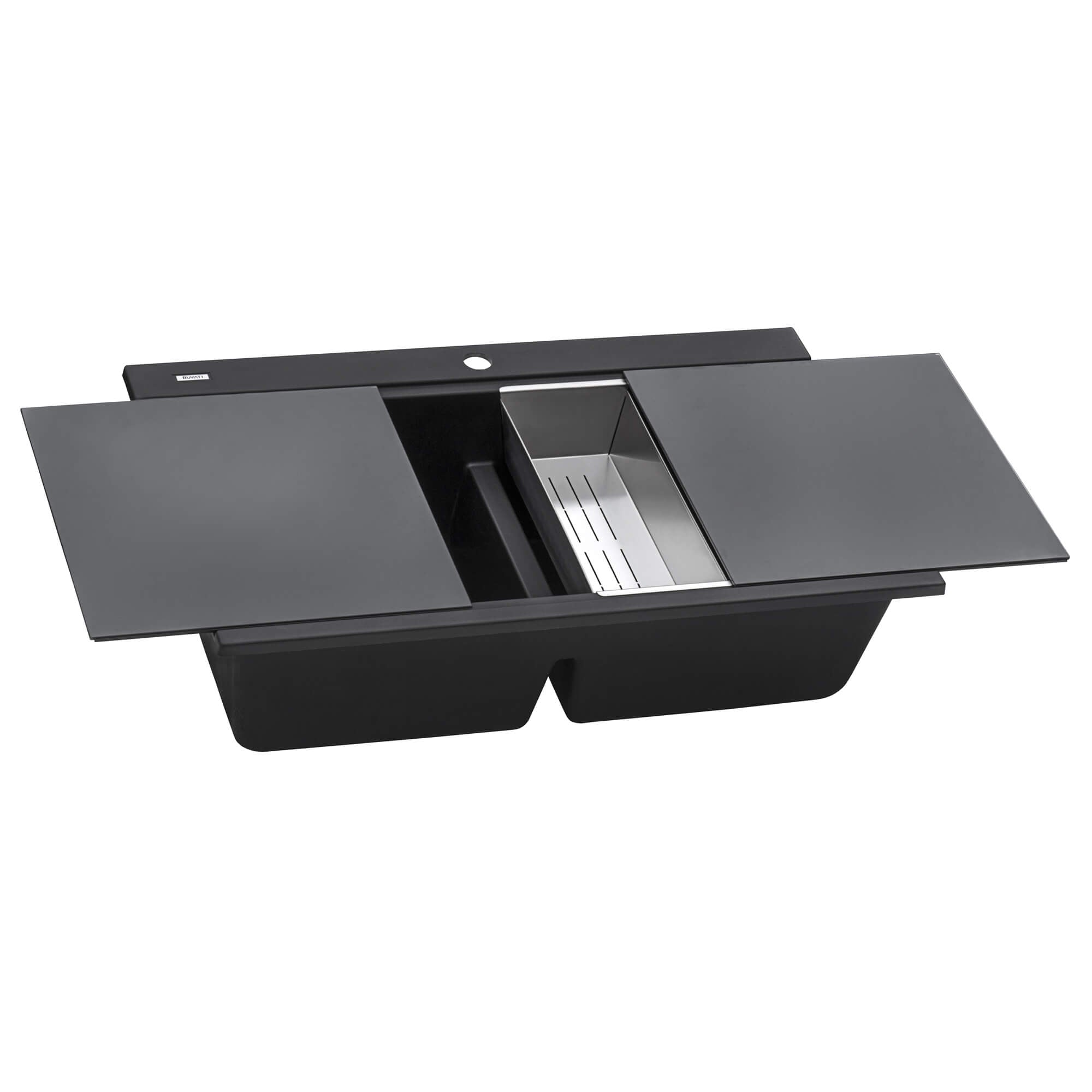 Alternate Image for Ruvati epiGranite 34" Drop In Granite Composite Workstation Kitchen Sink, 50/50 Midnight Black, RVG1350BK