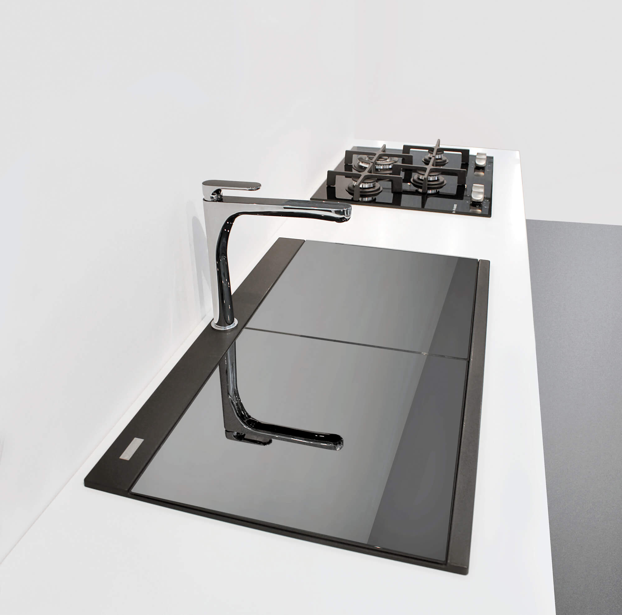 Alternate Image for Ruvati epiGranite 34" Drop In Granite Composite Workstation Kitchen Sink, 50/50 Midnight Black, RVG1350BK