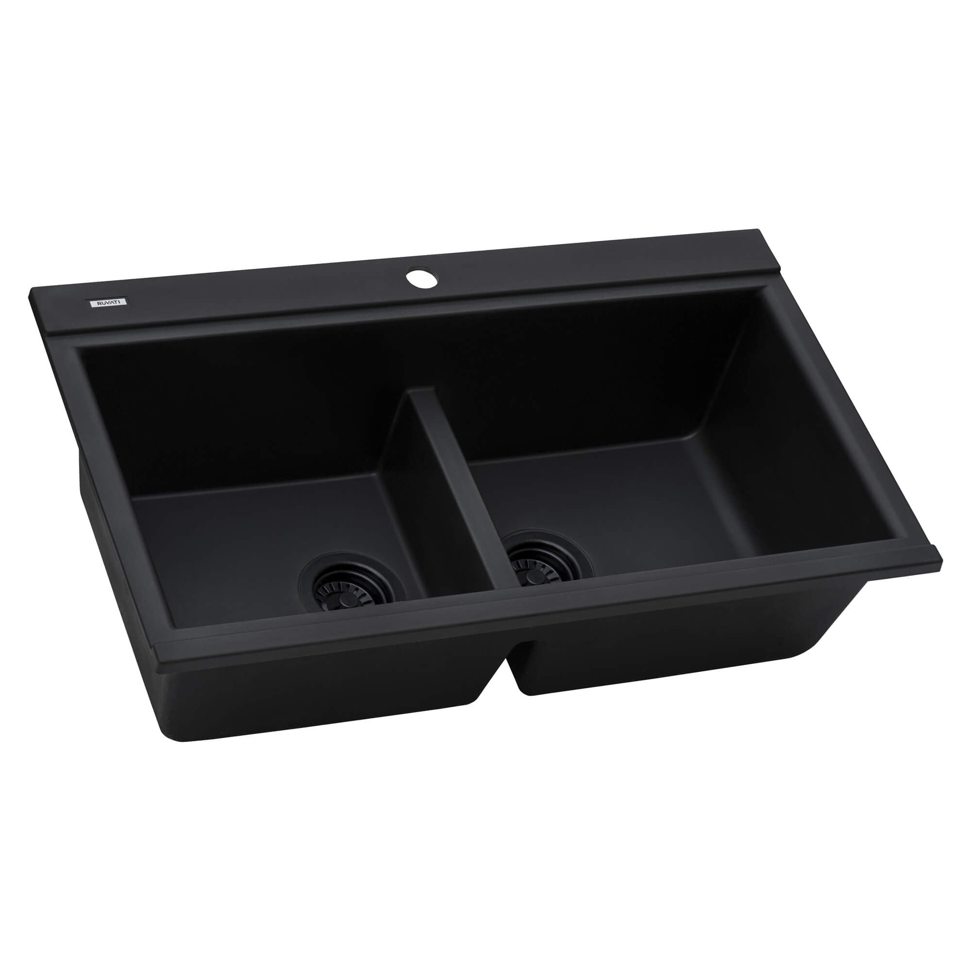 Alternate Image for Ruvati epiGranite 34" Drop In Granite Composite Workstation Kitchen Sink, 50/50 Midnight Black, RVG1350BK