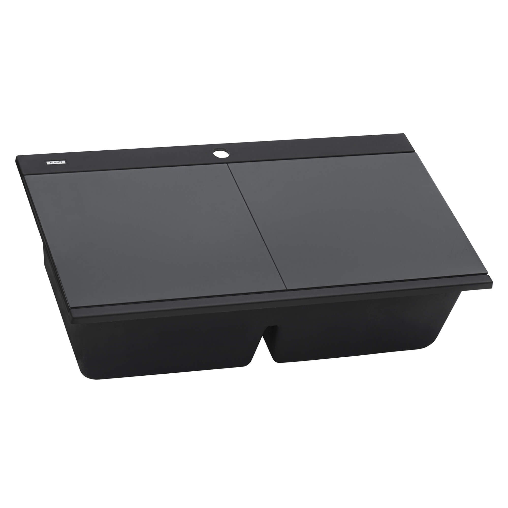 Alternate Image for Ruvati epiGranite 34" Drop In Granite Composite Workstation Kitchen Sink, 50/50 Midnight Black, RVG1350BK
