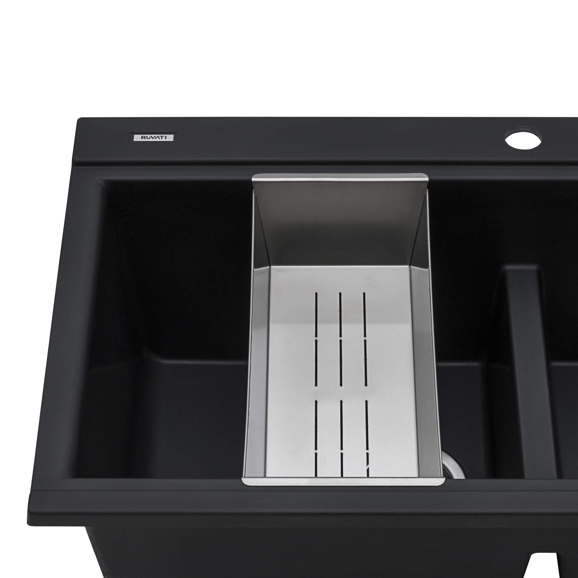 Alternate Image for Ruvati epiGranite 34" Drop In Granite Composite Workstation Kitchen Sink, 50/50 Midnight Black, RVG1350BK