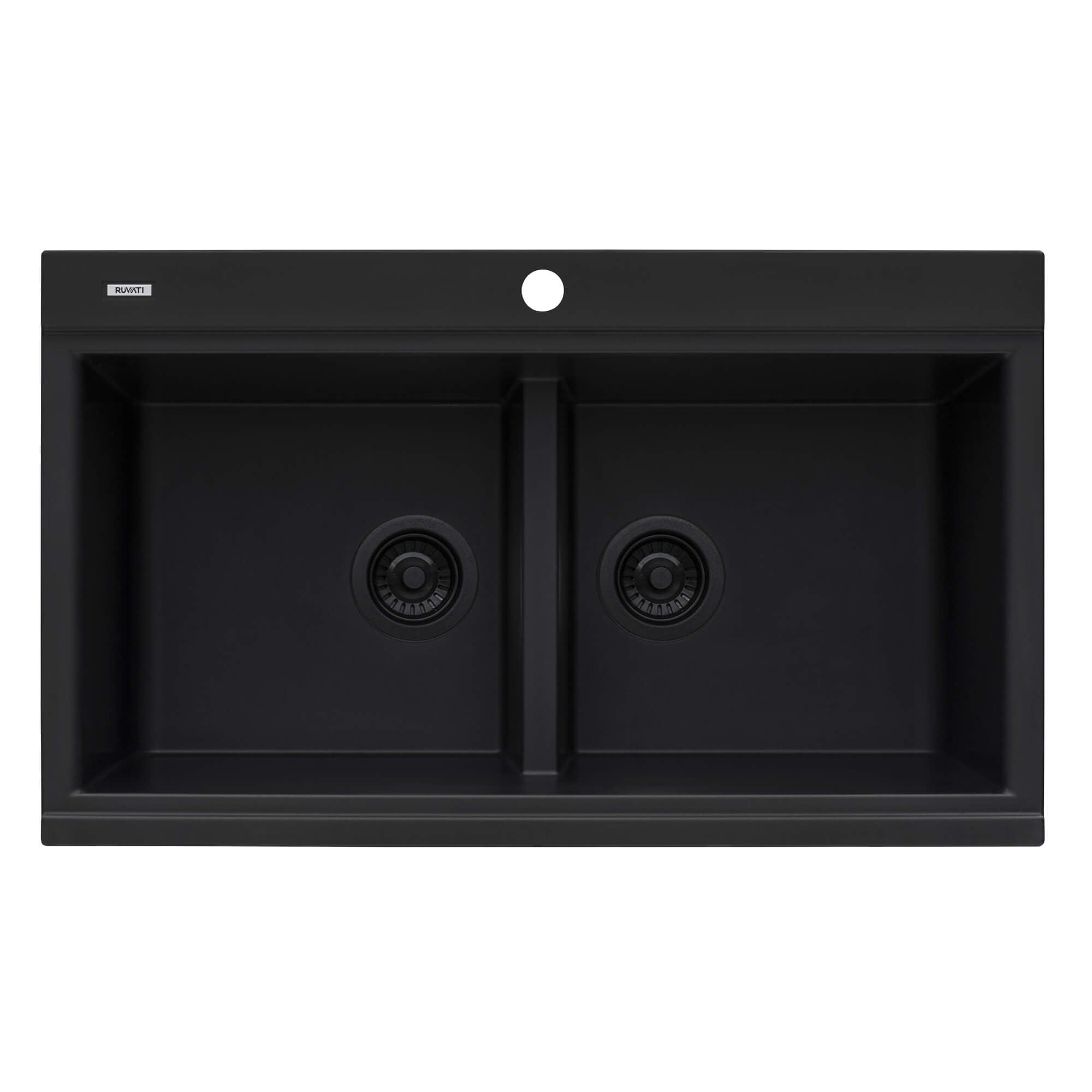 Alternate Image for Ruvati epiGranite 34" Drop In Granite Composite Workstation Kitchen Sink, 50/50 Midnight Black, RVG1350BK