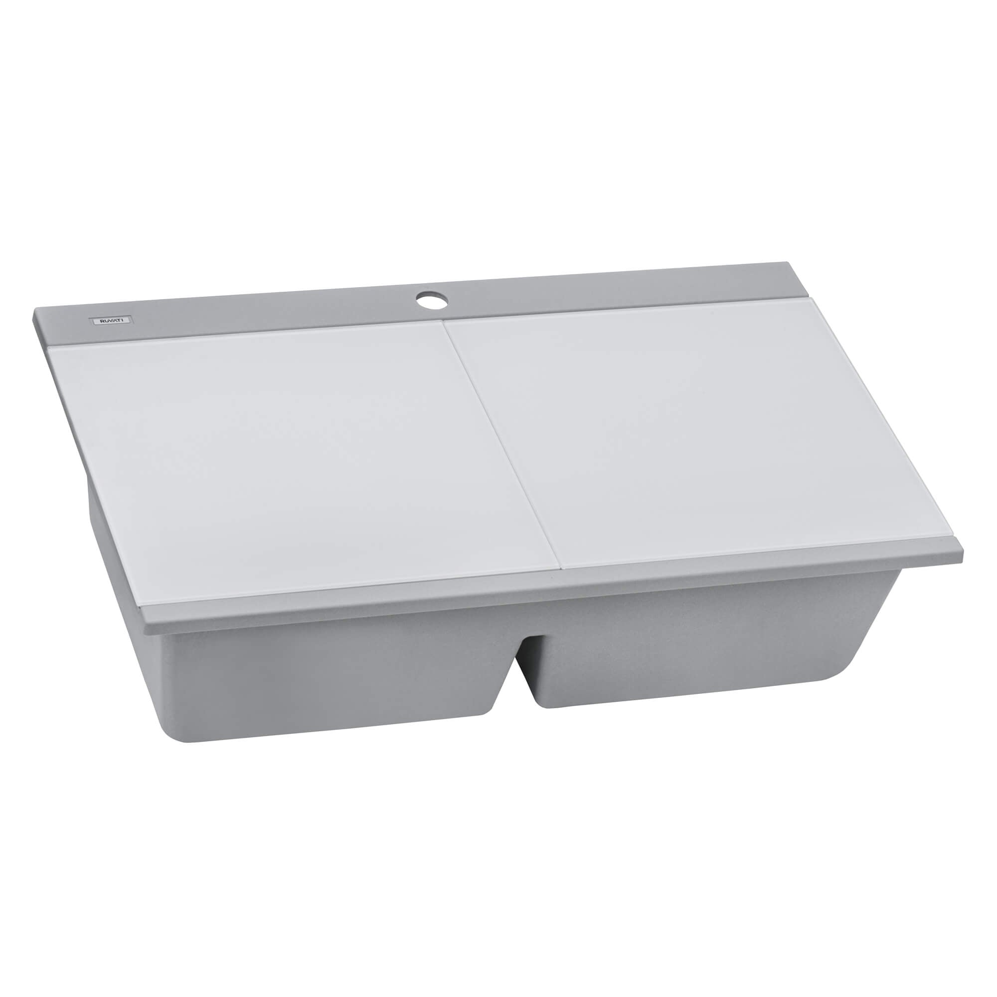 Alternate Image for Ruvati epiGranite 34" Drop In Granite Composite Workstation Kitchen Sink, 50/50 Silver Gray, RVG1350GR