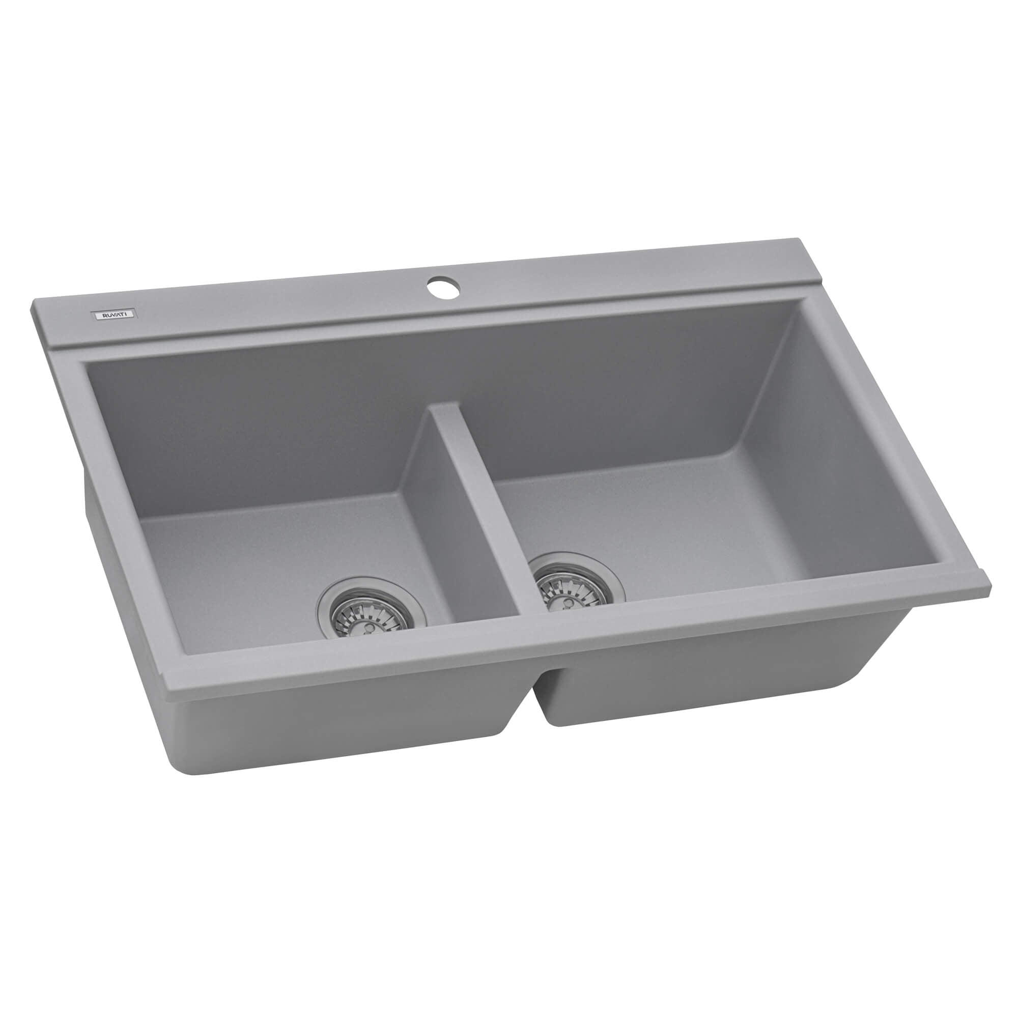 Alternate Image for Ruvati epiGranite 34" Drop In Granite Composite Workstation Kitchen Sink, 50/50 Silver Gray, RVG1350GR