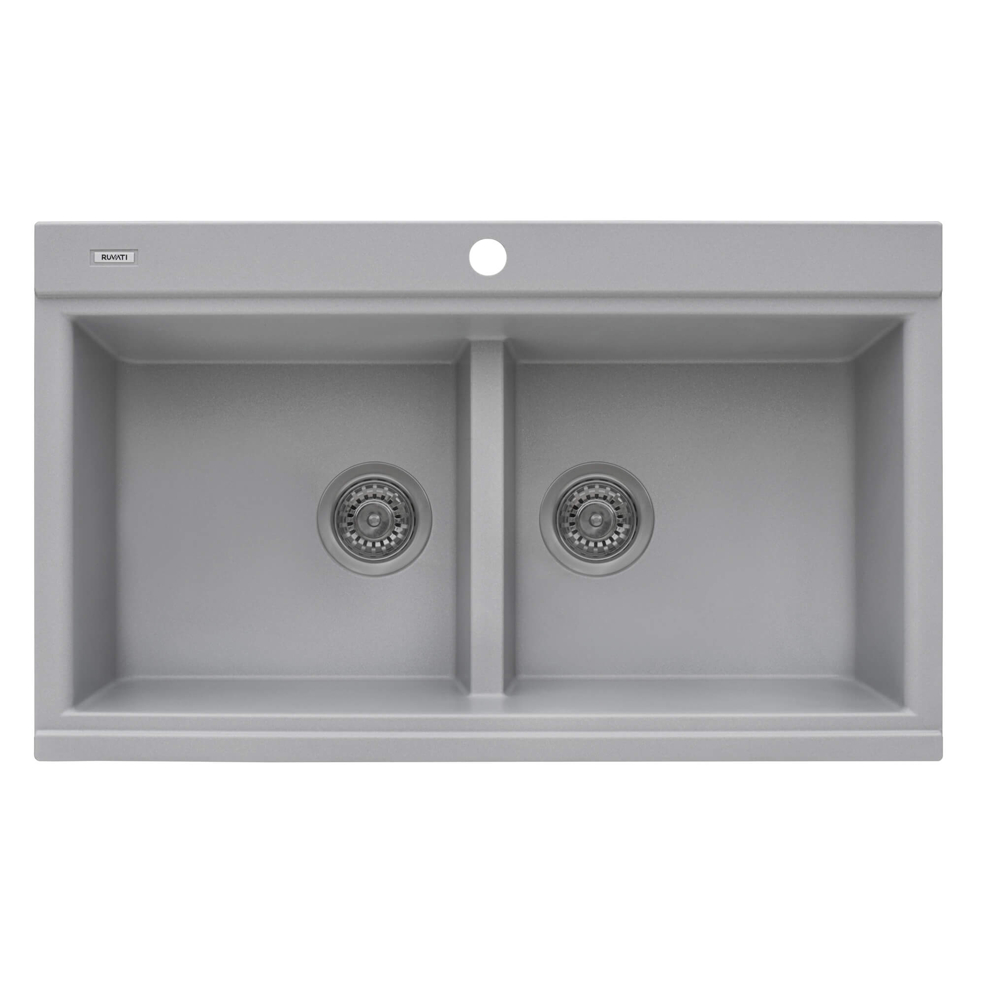 Alternate Image for Ruvati epiGranite 34" Drop In Granite Composite Workstation Kitchen Sink, 50/50 Silver Gray, RVG1350GR