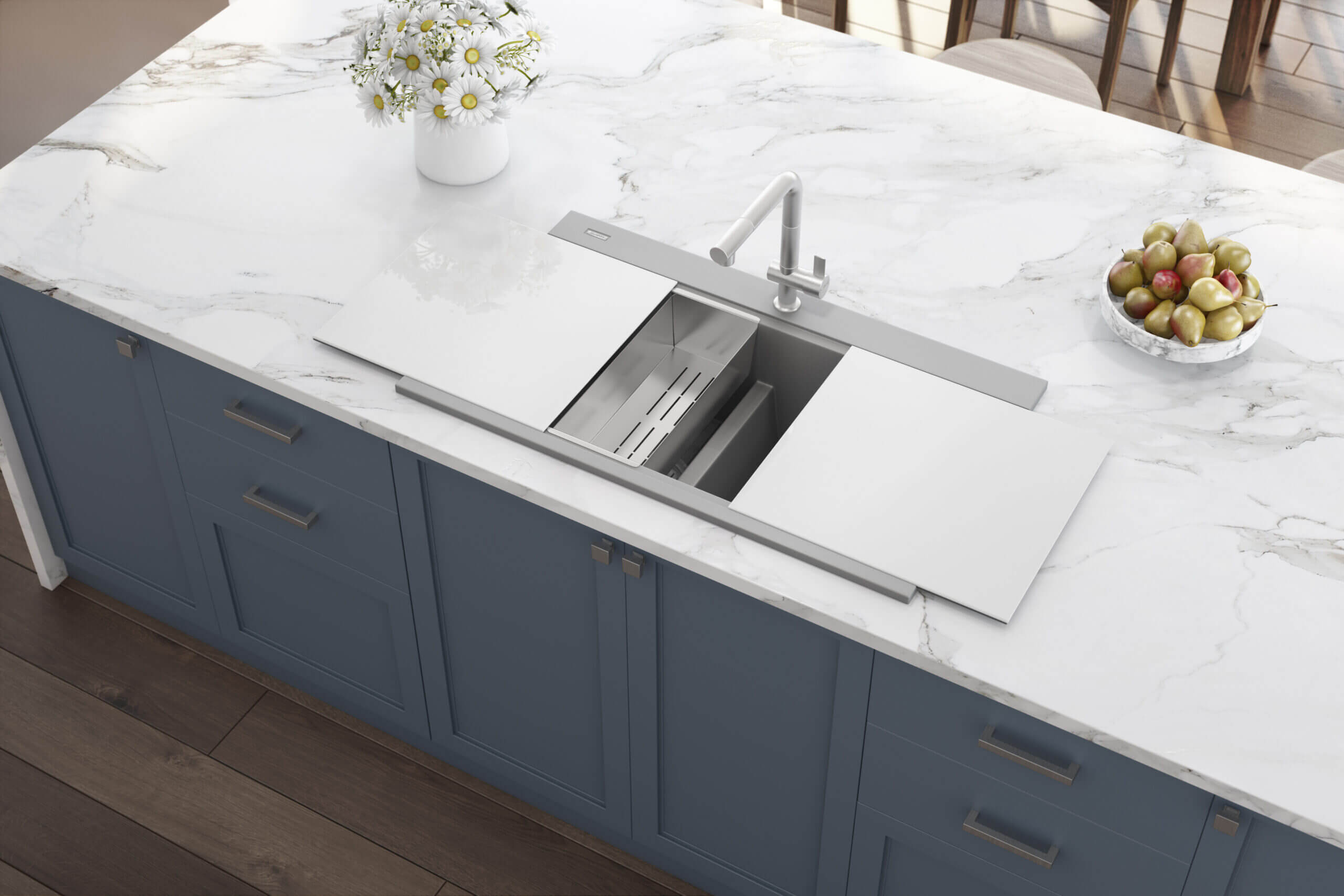 Alternate Image for Ruvati epiGranite 34" Drop In Granite Composite Workstation Kitchen Sink, 50/50 Silver Gray, RVG1350GR