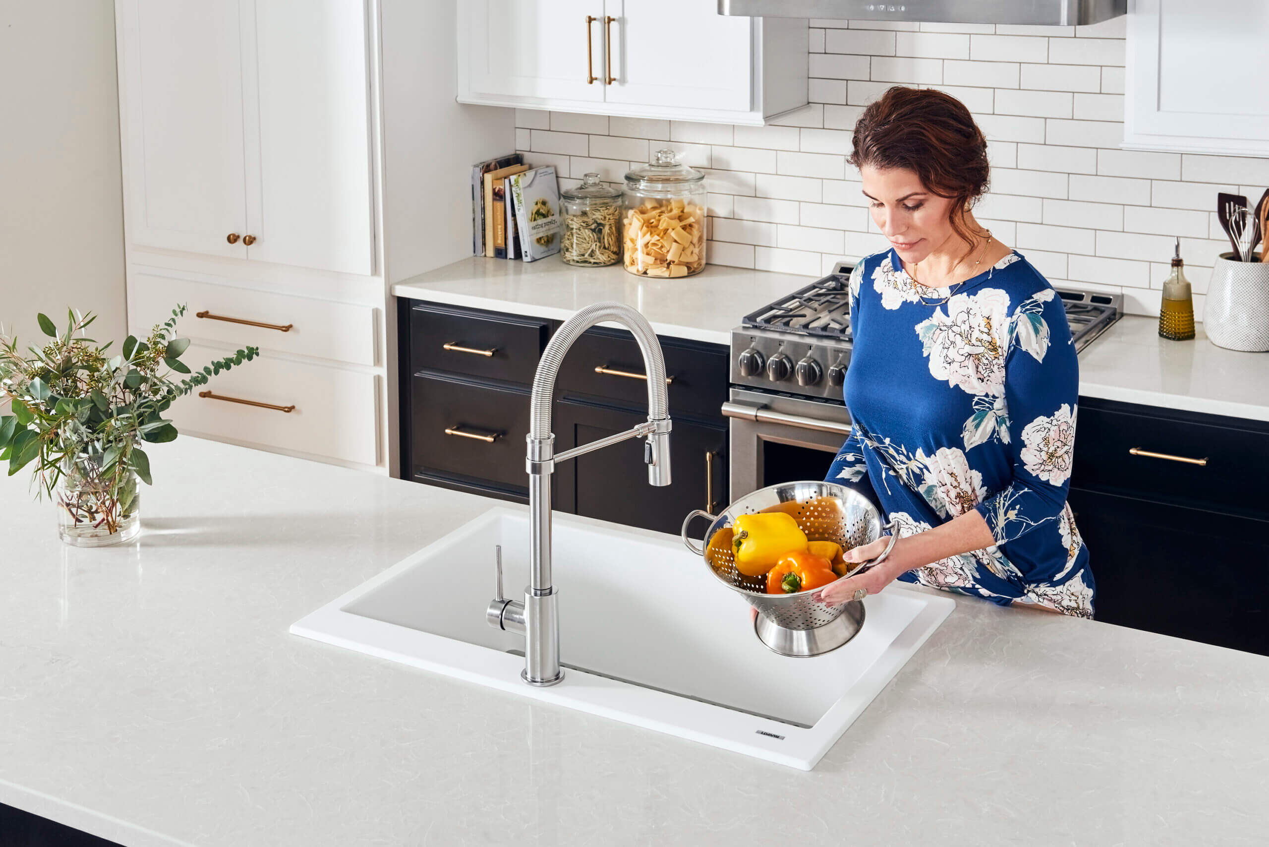 Alternative View of Ruvati epiGranite 33" Drop-in Topmount Granite Composite Kitchen Sink, 50/50 Low Divide Double Bowl, Arctic White, RVG1385WH