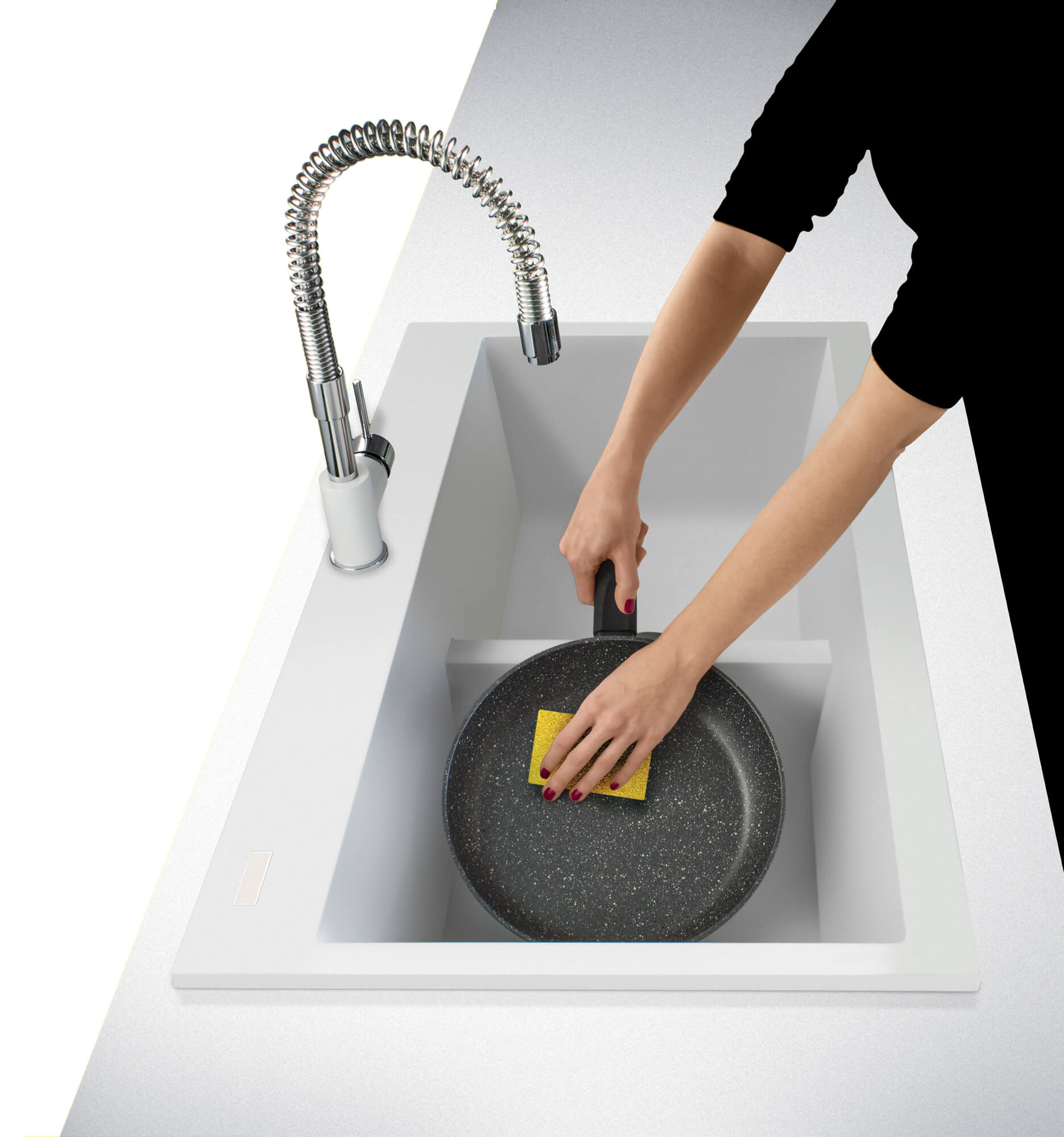 Alternate Image for Ruvati epiGranite 33" Drop-in Topmount Granite Composite Kitchen Sink, 50/50 Low Divide Double Bowl, Arctic White, RVG1385WH