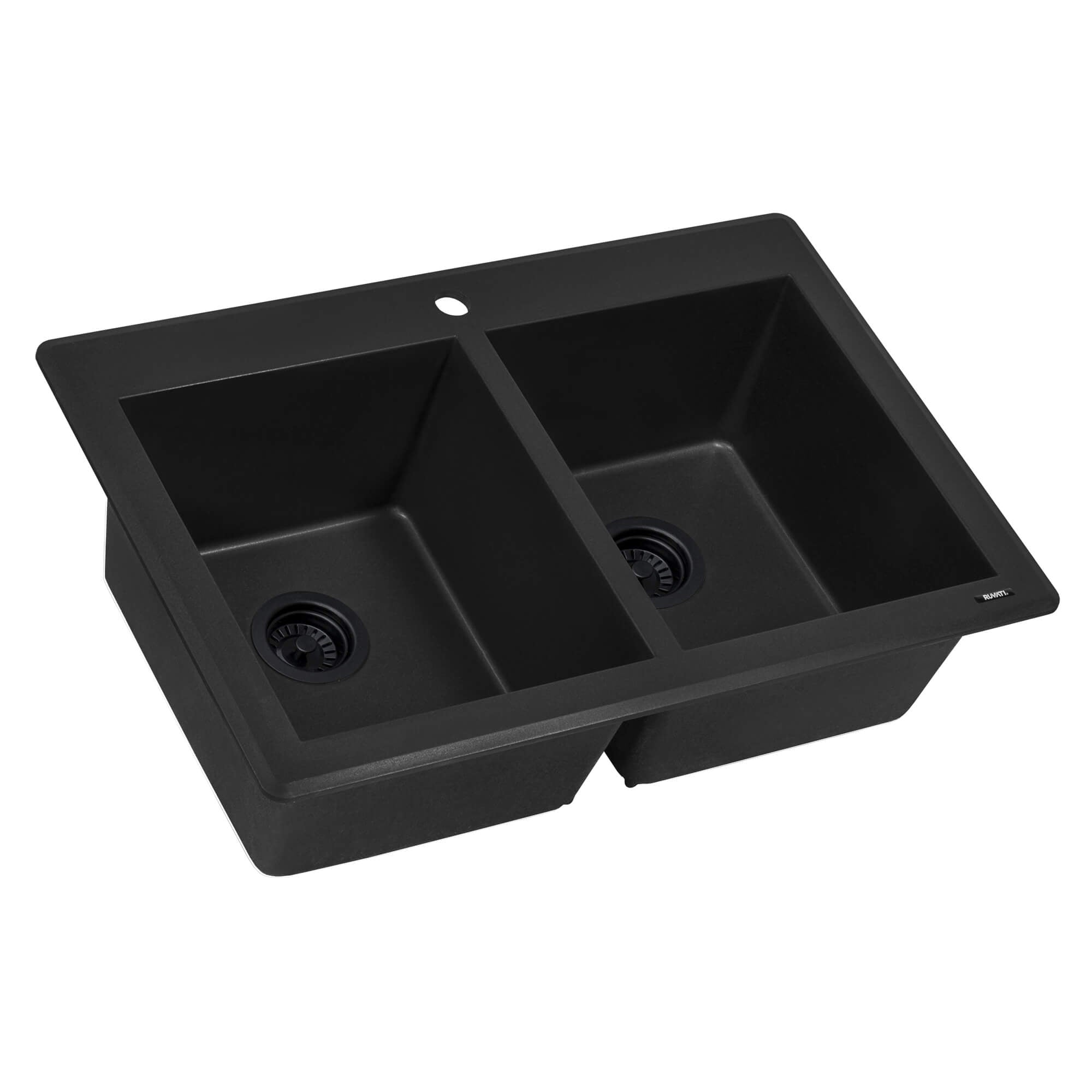 Alternative View of Ruvati epiGranite 33" Dual-Mount Granite Composite Kitchen Sink, 50/50 Double Bowl, Midnight Black, RVG1388BK