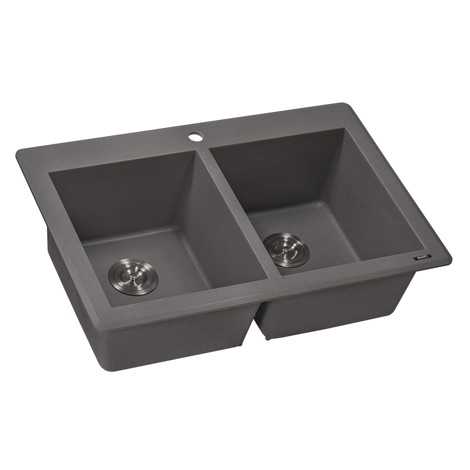 Alternate Image for Ruvati epiGranite 33" Dual-Mount Granite Composite Kitchen Sink, 50/50 Double Bowl, Urban Gray, RVG1388GR