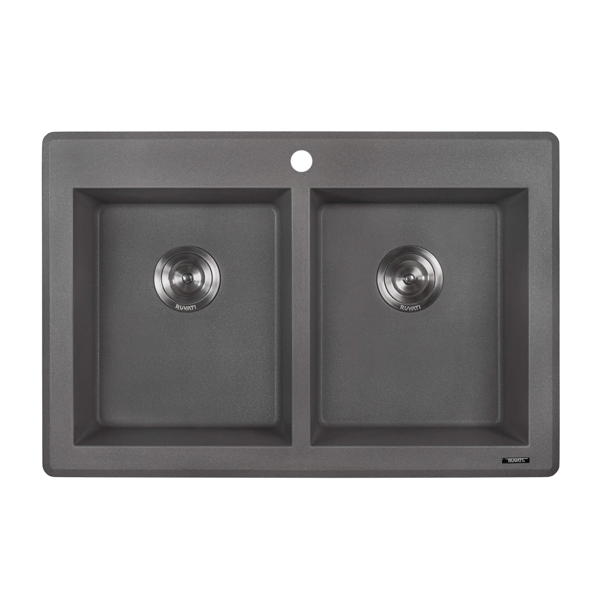 Alternative View of Ruvati epiGranite 33" Dual-Mount Granite Composite Kitchen Sink, 50/50 Double Bowl, Urban Gray, RVG1388GR