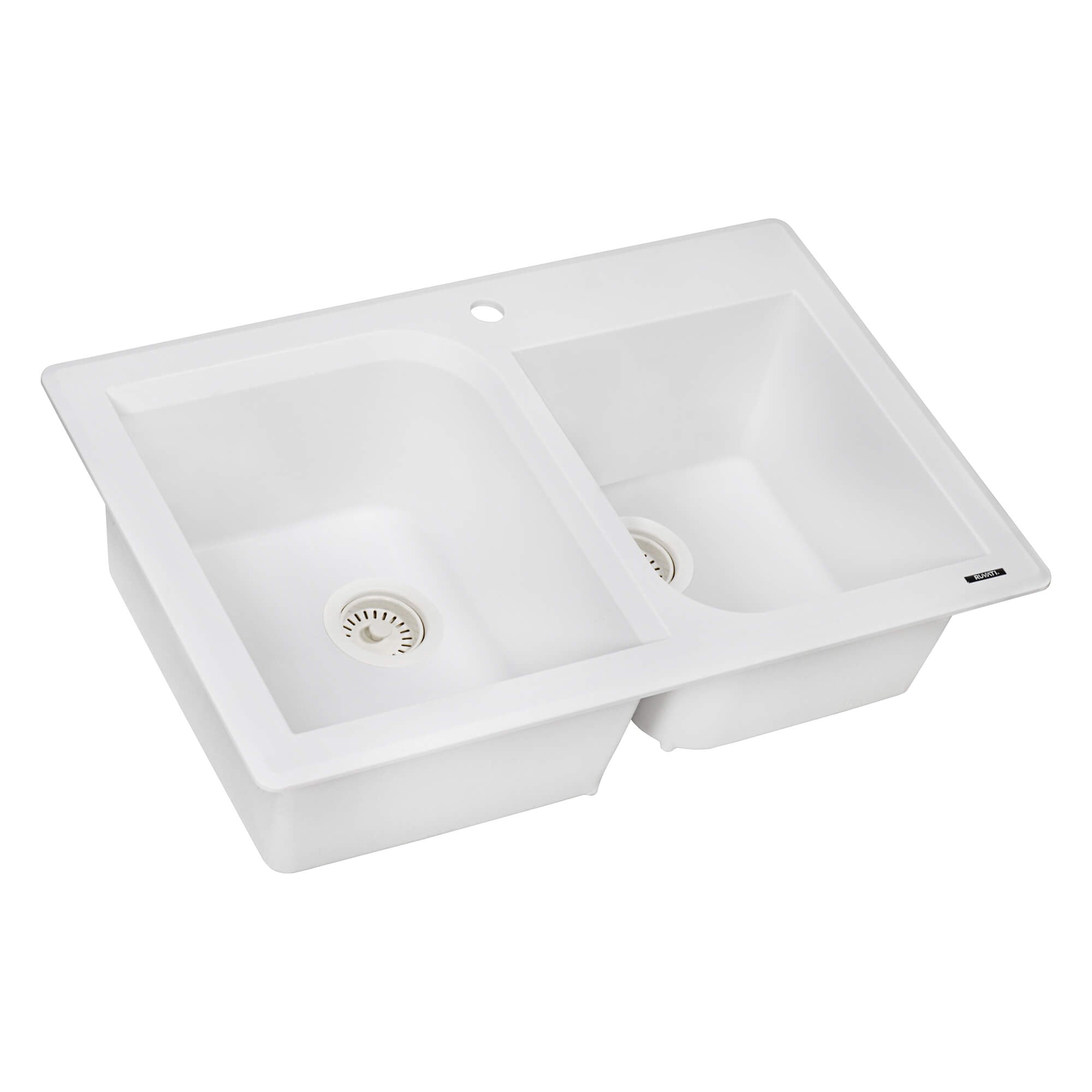 Alternative View of Ruvati epiGranite 33" Dual-Mount Granite Composite Kitchen Sink, 55/45 Double Bowl, Arctic White, RVG1396WH