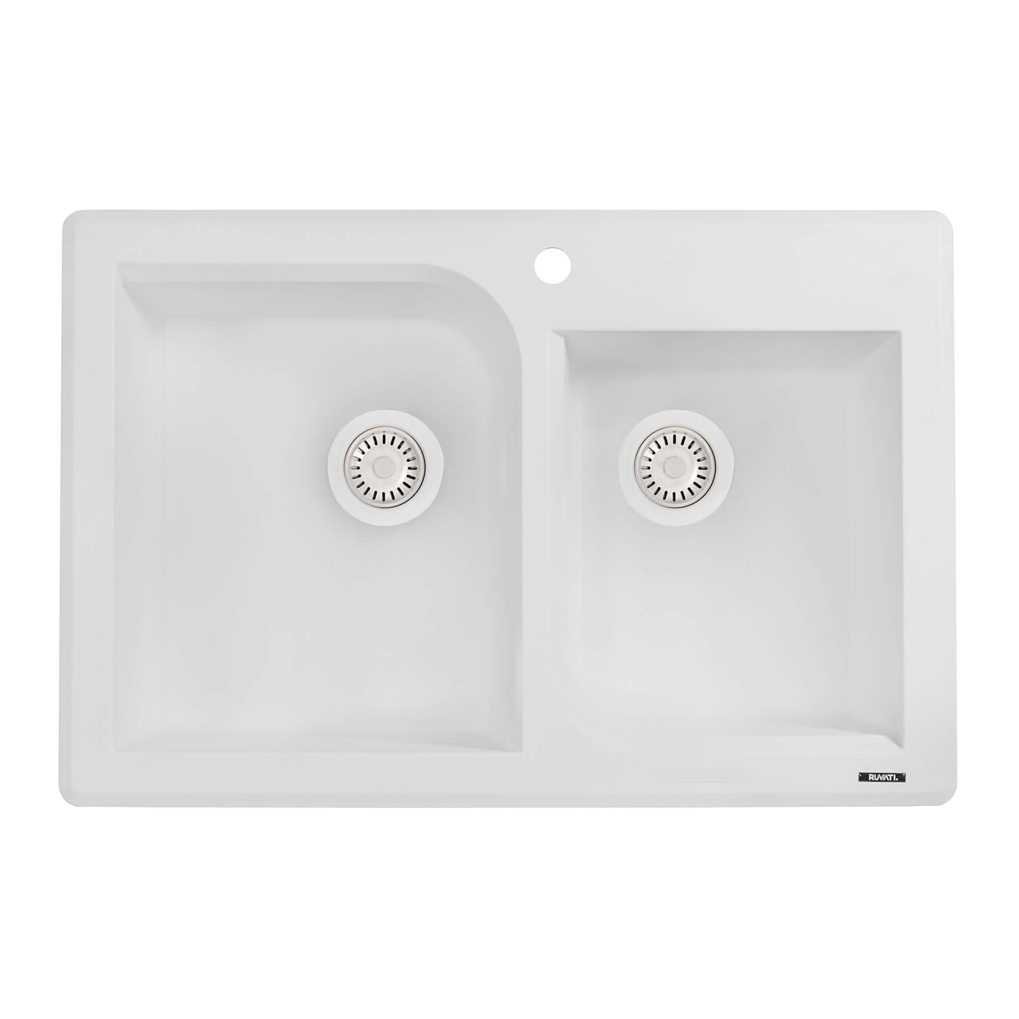 Alternate Image for Ruvati epiGranite 33" Dual-Mount Granite Composite Kitchen Sink, 55/45 Double Bowl, Arctic White, RVG1396WH