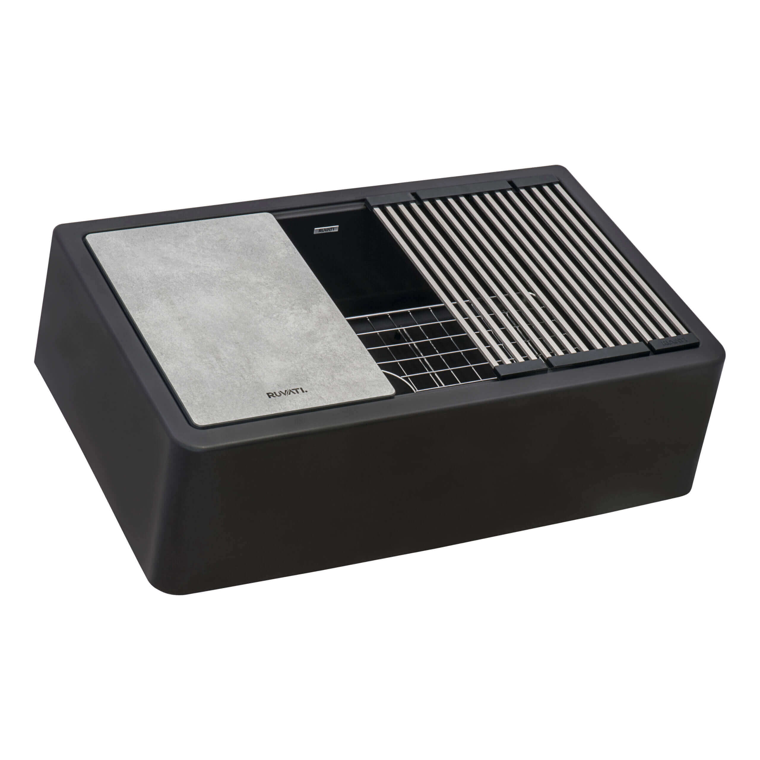 Alternative View of Ruvati epiCast 33" Granite Composite Workstation Apron-front Farmhouse Sink, Midnight Black, RVG1533BK