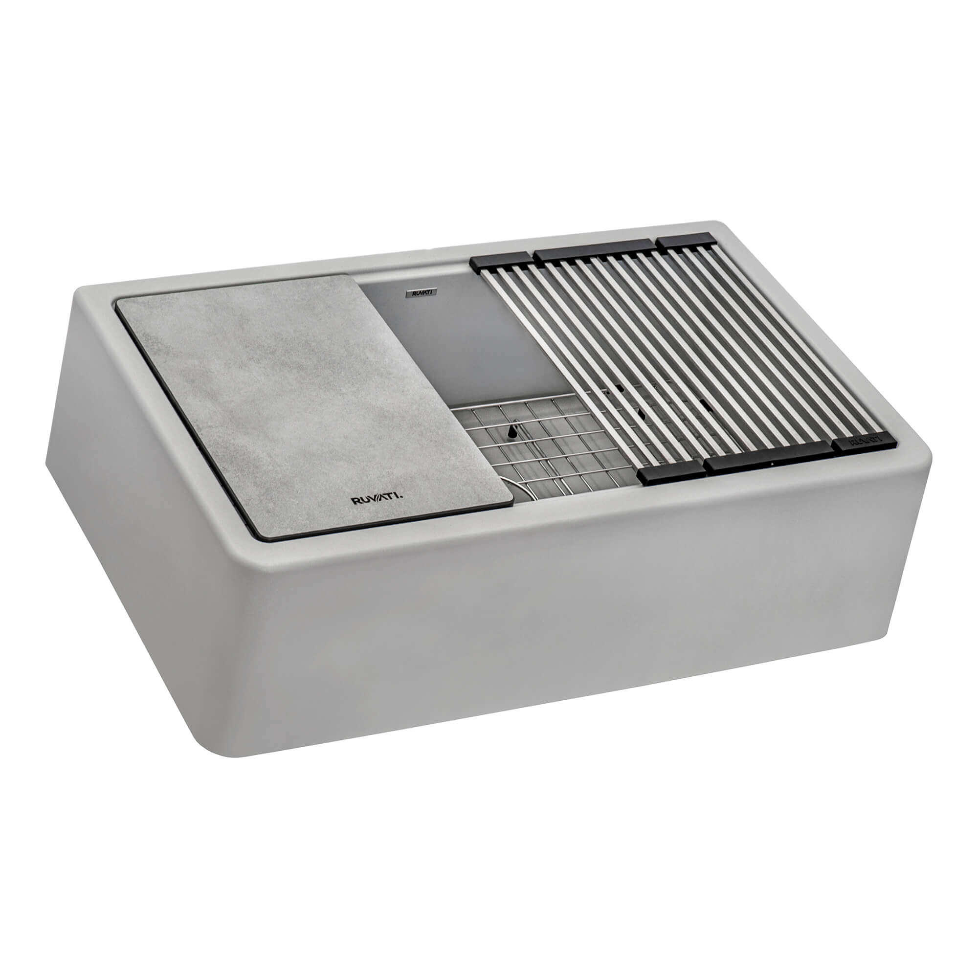 Alternative View of Ruvati epiCast 33" Granite Composite Workstation Apron-front Farmhouse Sink, Silver Gray, RVG1533GR