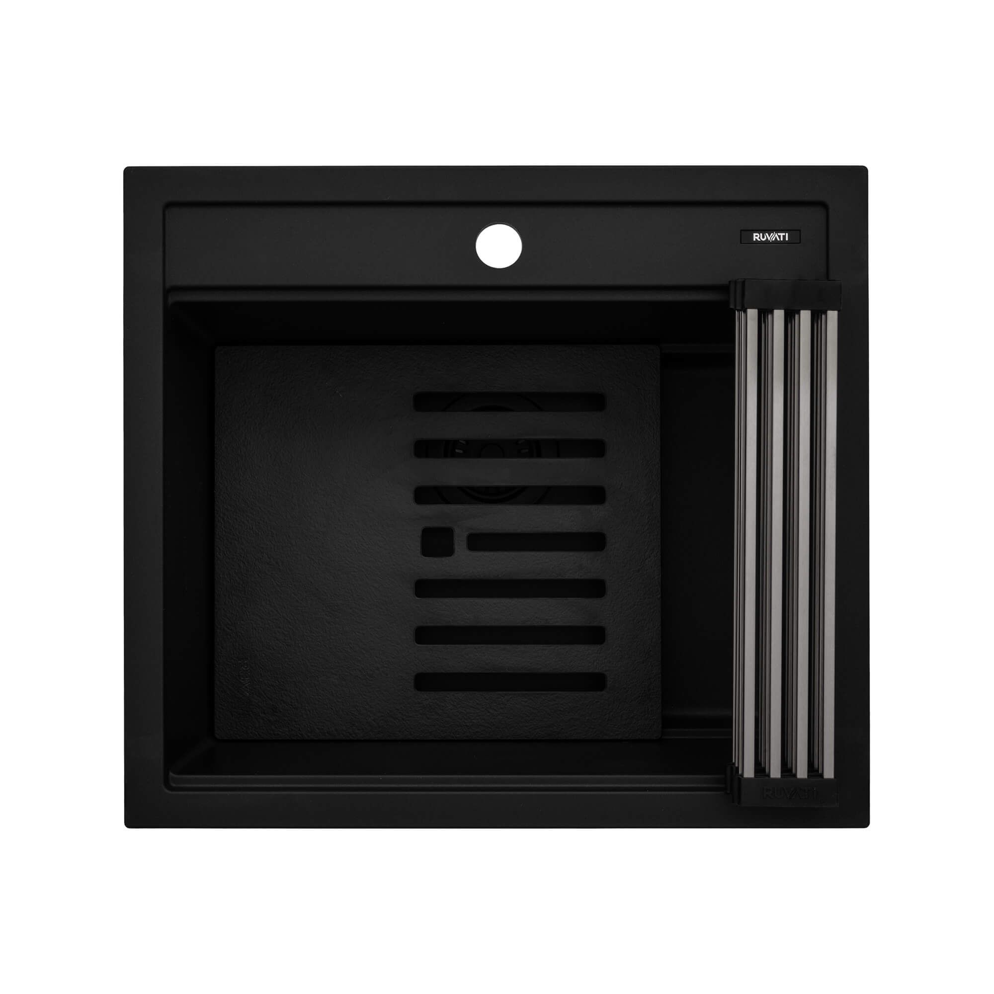 Alternate Image for Ruvati 23-inch epiCube Granite Composite Workstation Matte Black Drop-in Topmount Wet Bar Prep Sink, RVG1622BK