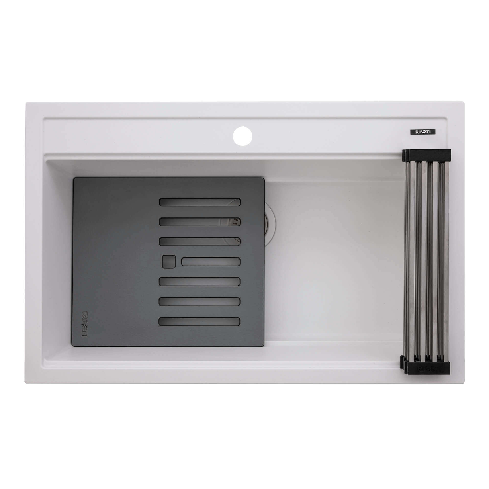 Alternate Image for Ruvati 31-inch epiCube Granite Composite Workstation Drop-in Topmount Kitchen Sink Matte White, RVG1631WH
