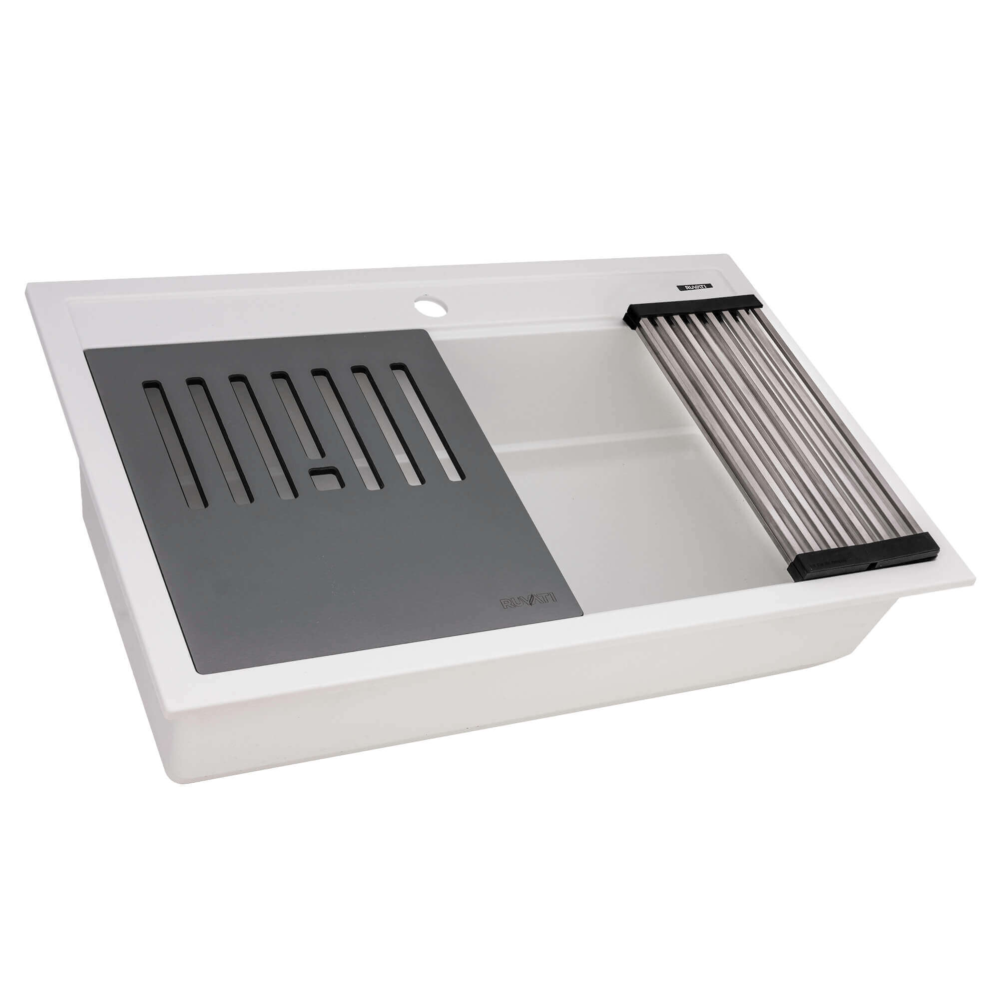 Alternate Image for Ruvati 31-inch epiCube Granite Composite Workstation Drop-in Topmount Kitchen Sink Matte White, RVG1631WH