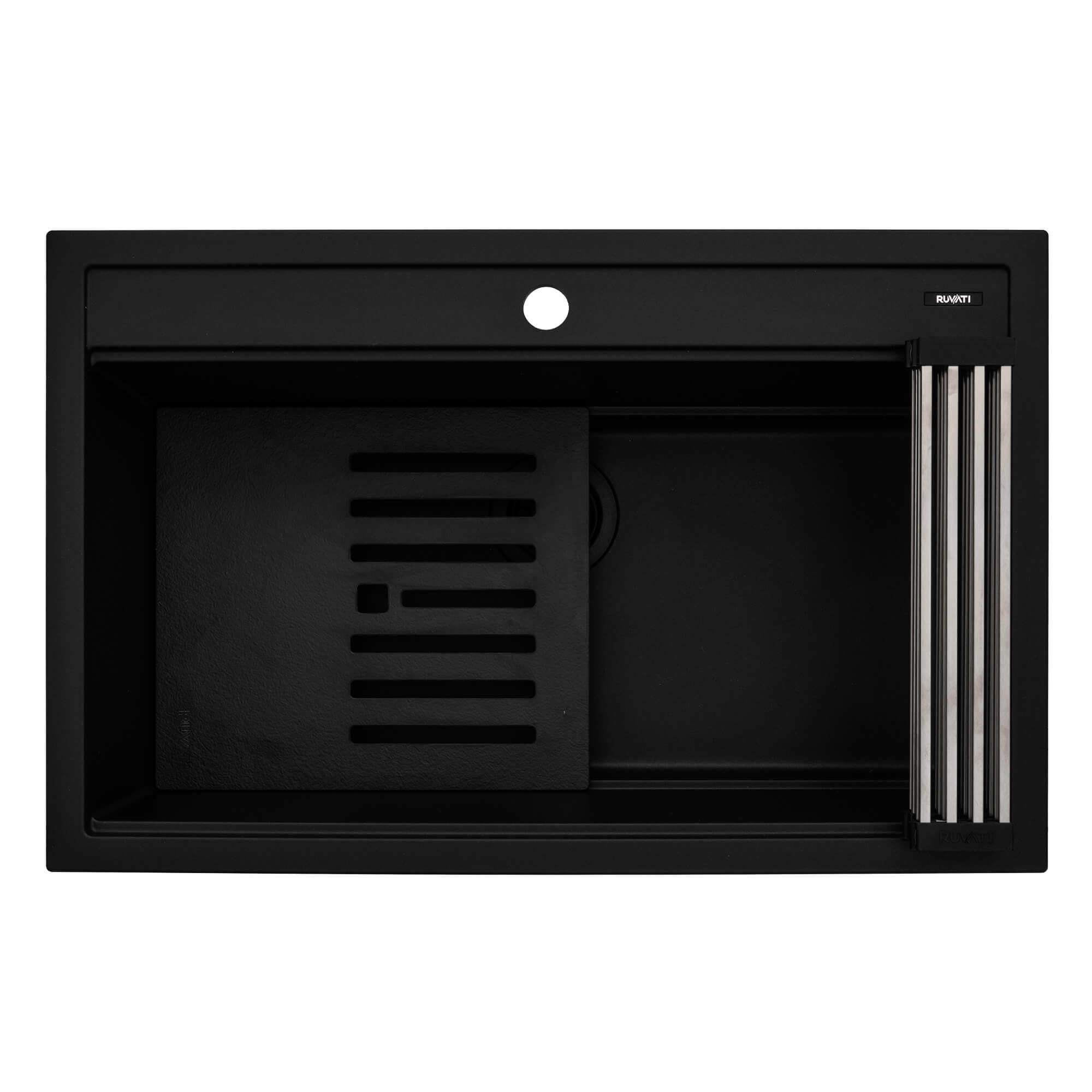 Alternative View of Ruvati 34-inch epiCube Granite Composite Workstation Matte Black Drop-in Topmount Kitchen Sink, RVG1634BK