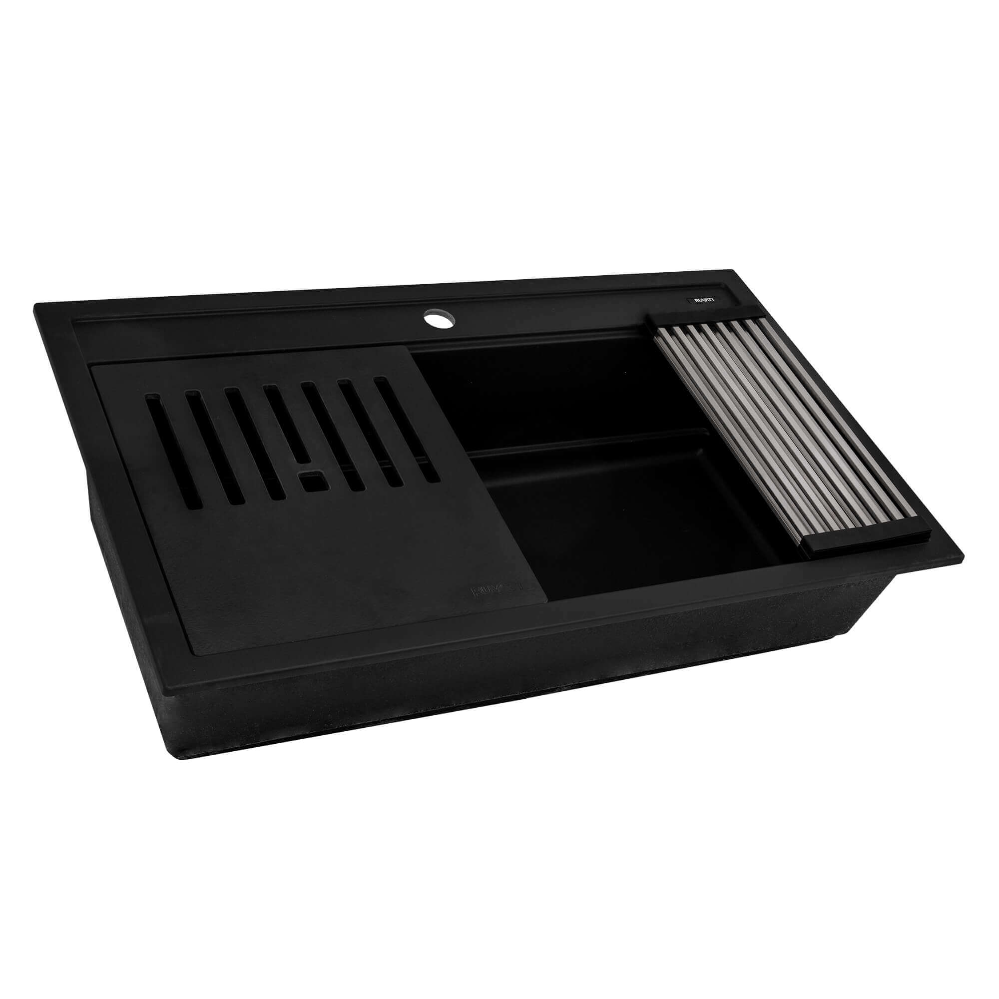Alternate Image for Ruvati 34-inch epiCube Granite Composite Workstation Matte Black Drop-in Topmount Kitchen Sink, RVG1634BK