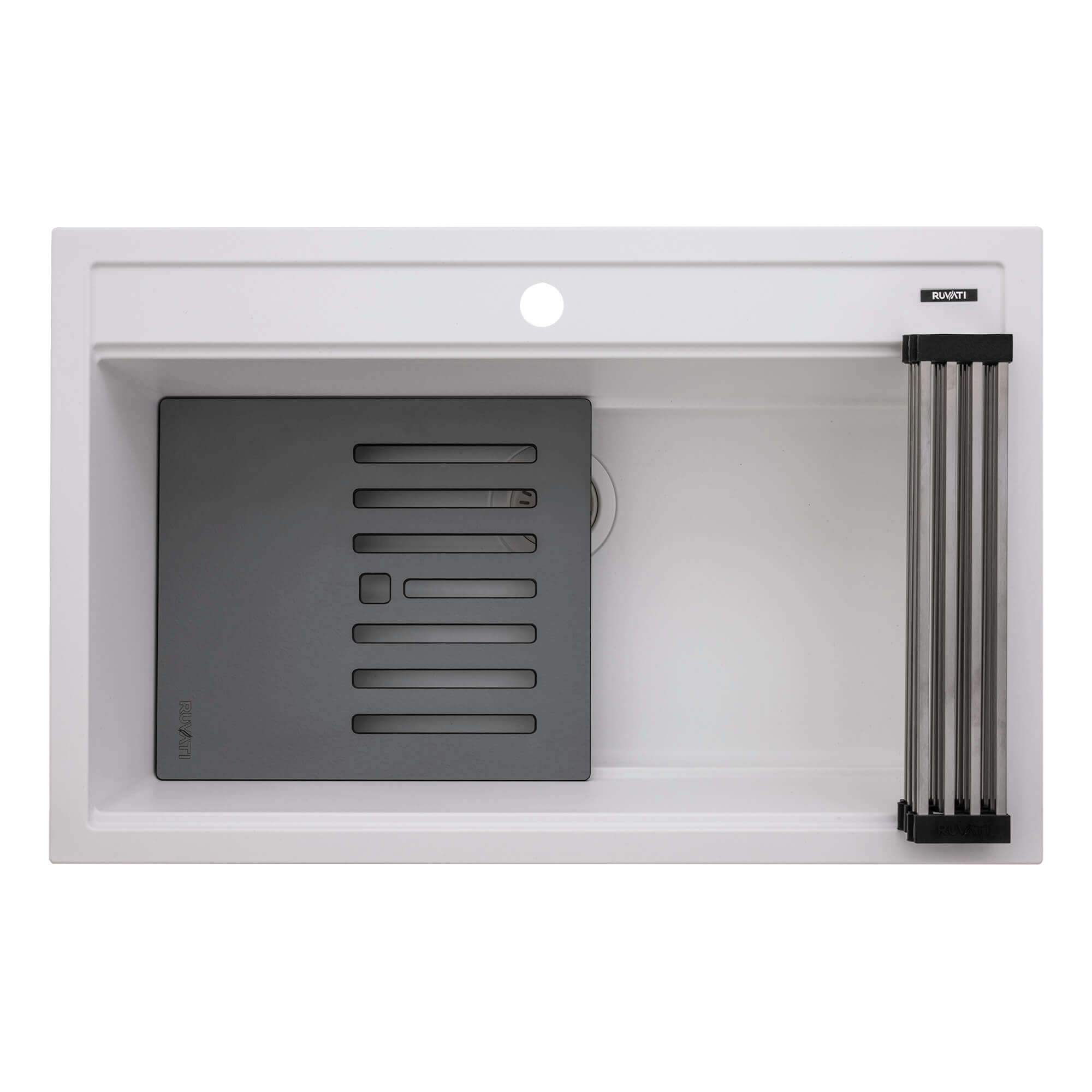Alternate Image for Ruvati 34-inch epiCube Granite Composite Workstation Drop-in Topmount Kitchen Sink Matte White, RVG1634WH