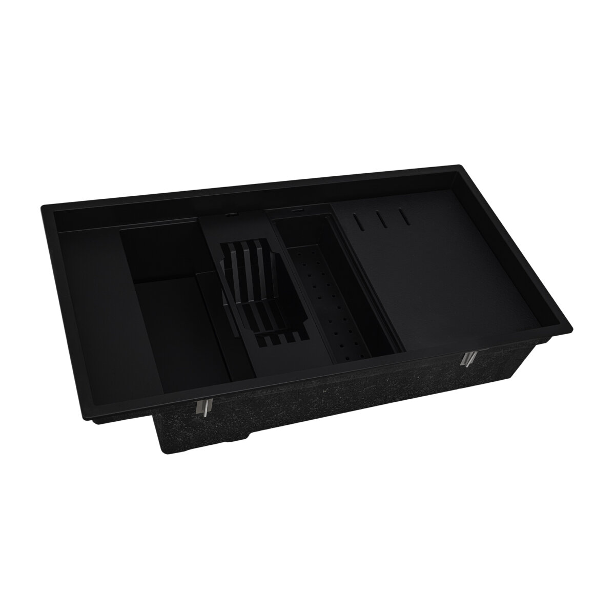 Ruvati 18 x 34 inch Granite Composite Workstation Kitchen Sink epiStage Dual Mount Single Bowl, Black, RVG1650BK