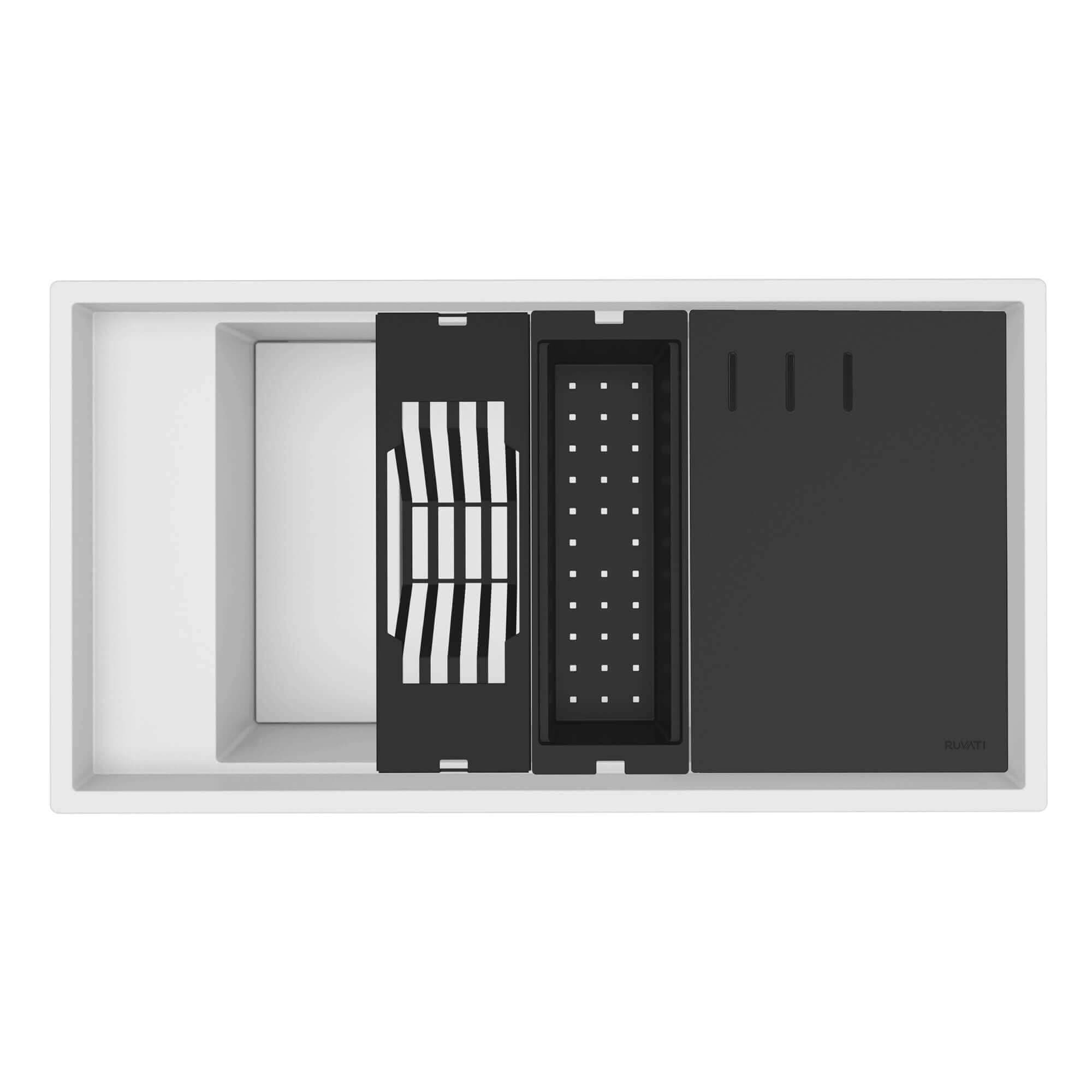 Alternate Image for Ruvati 18 x 34 inch Granite Composite Workstation Kitchen Sink epiStage Dual Mount Single Bowl, White, RVG1650WH