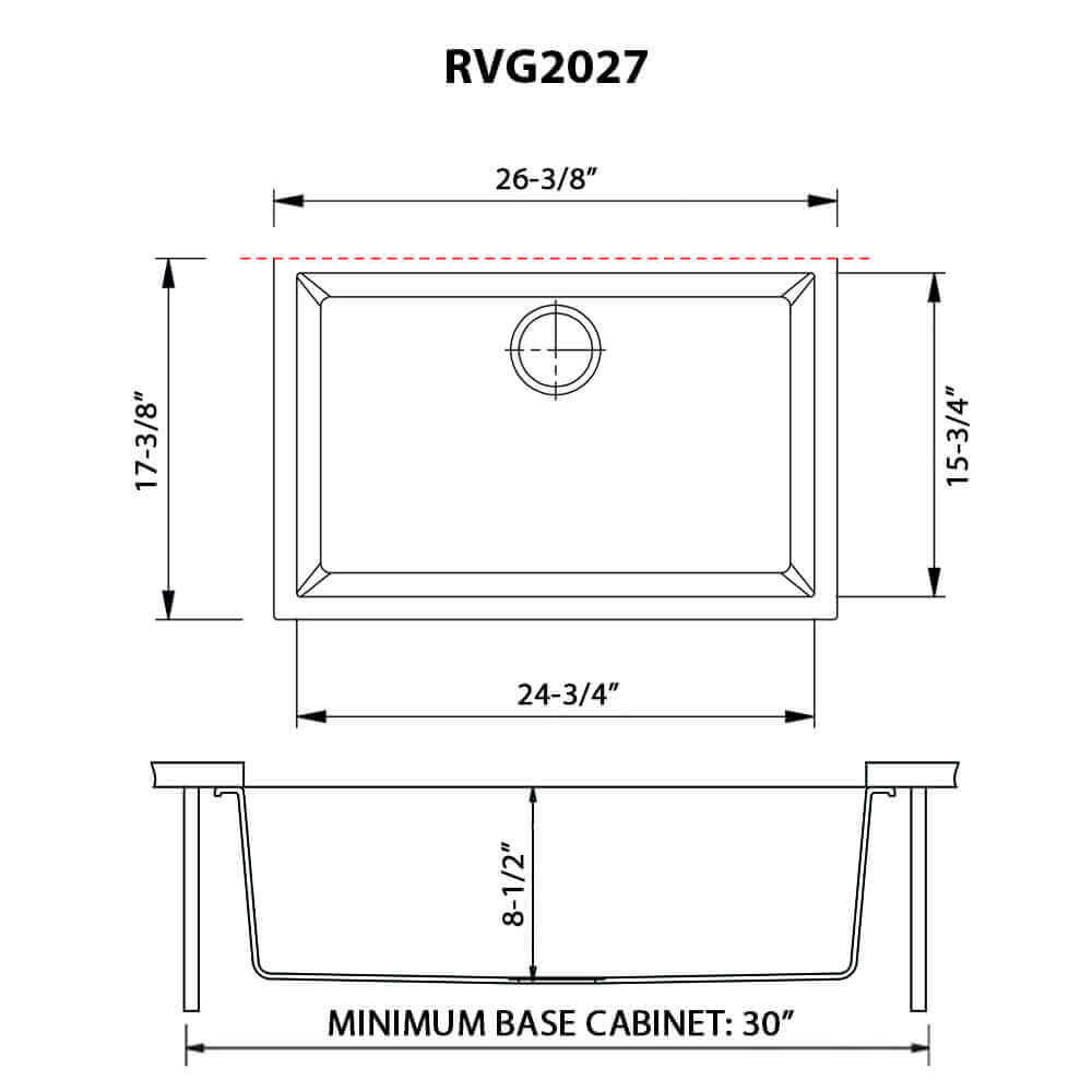 Alternate Image for Ruvati 27" Undermount Granite Composite Kitchen Sink, Midnight Black, RVG2027BK