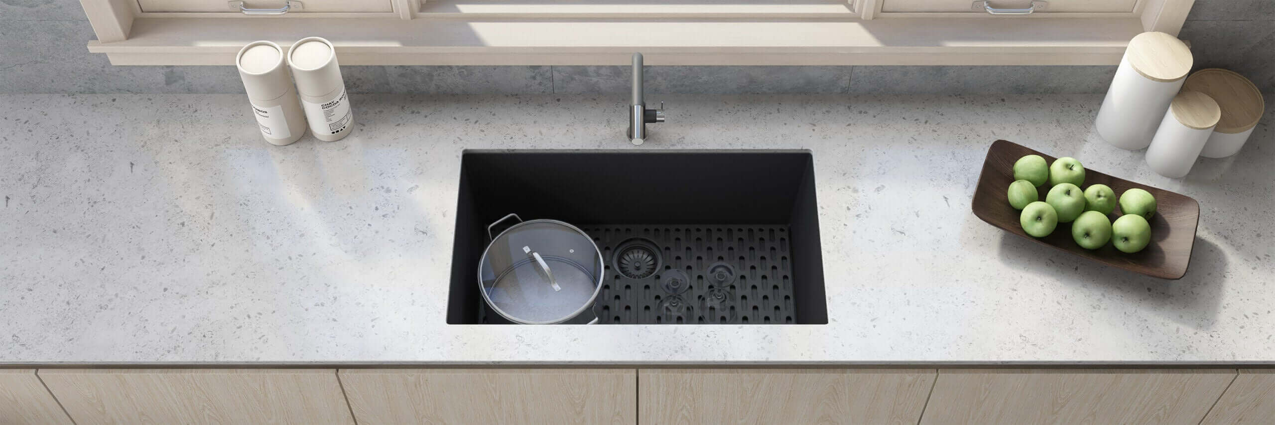 Alternate Image for Ruvati 27" Undermount Granite Composite Kitchen Sink, Midnight Black, RVG2027BK