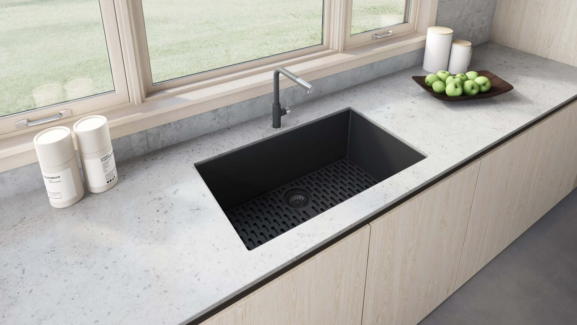 Alternate Image for Ruvati epiGranite 30" Undermount Granite Composite Kitchen Sink, Midnight Black, RVG2030BK
