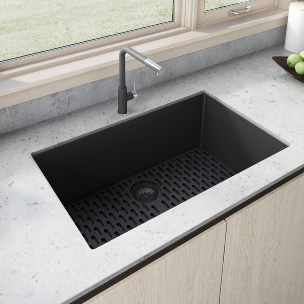 Alternate Image for Ruvati epiGranite 30" Undermount Granite Composite Kitchen Sink, Midnight Black, RVG2030BK