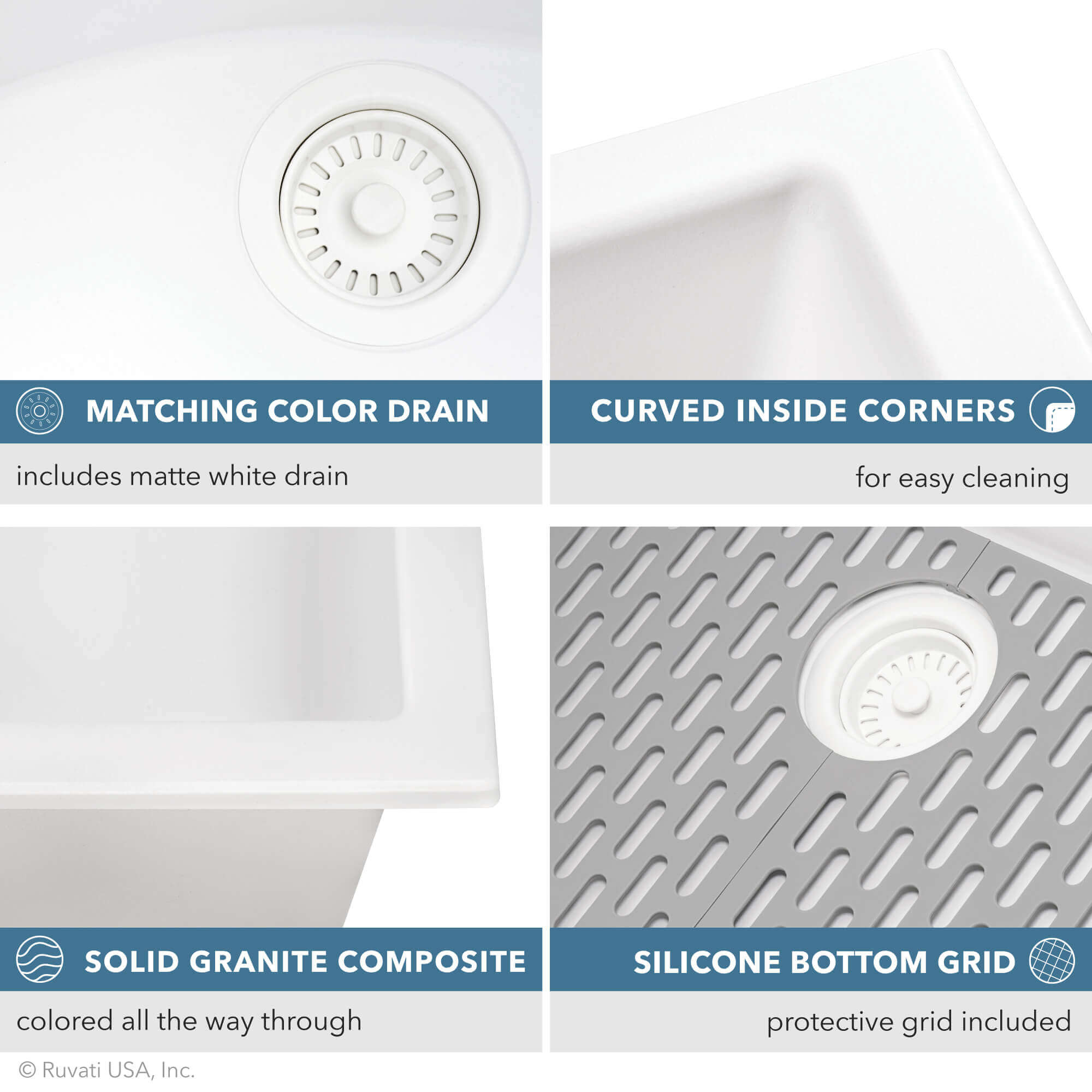 Alternate Image for Ruvati epiGranite 30" Undermount Granite Composite Kitchen Sink, Arctic White, RVG2030WH