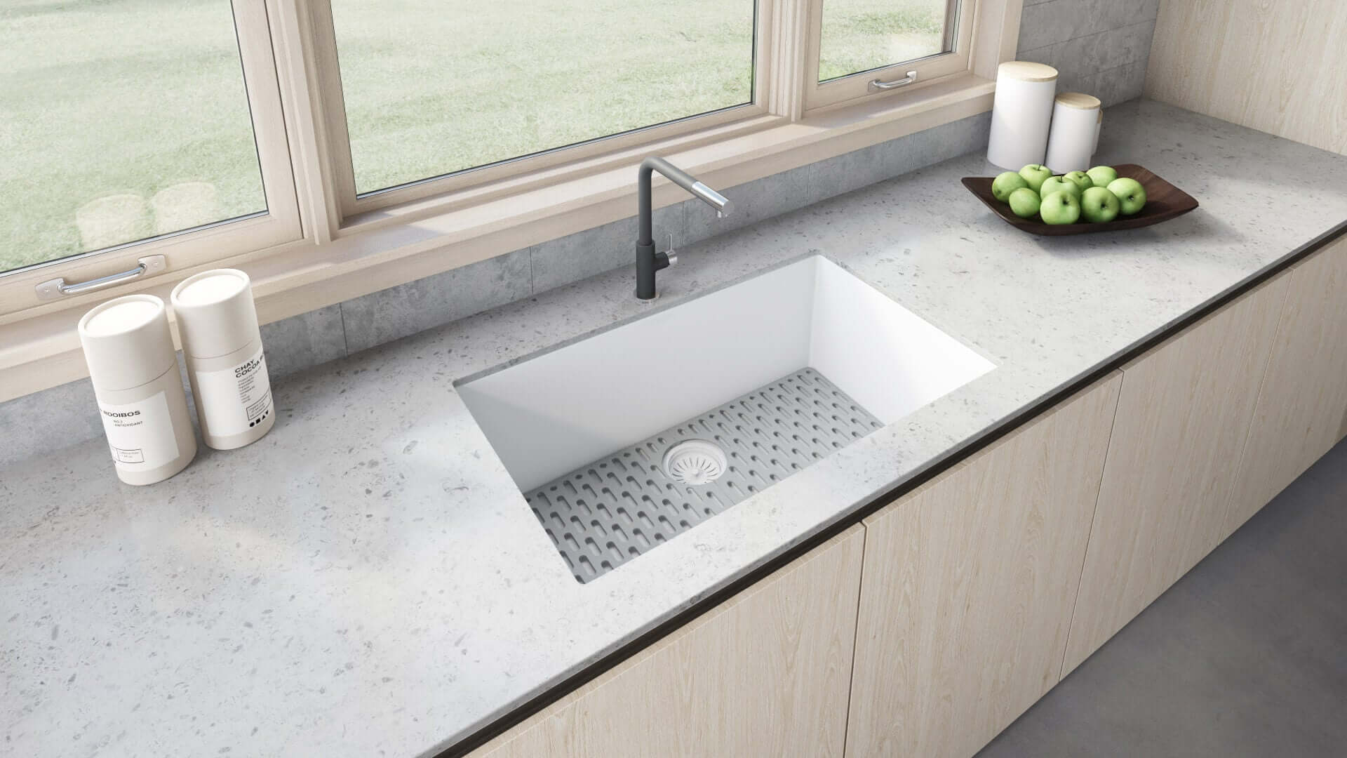 Alternate Image for Ruvati epiGranite 30" Undermount Granite Composite Kitchen Sink, Arctic White, RVG2030WH