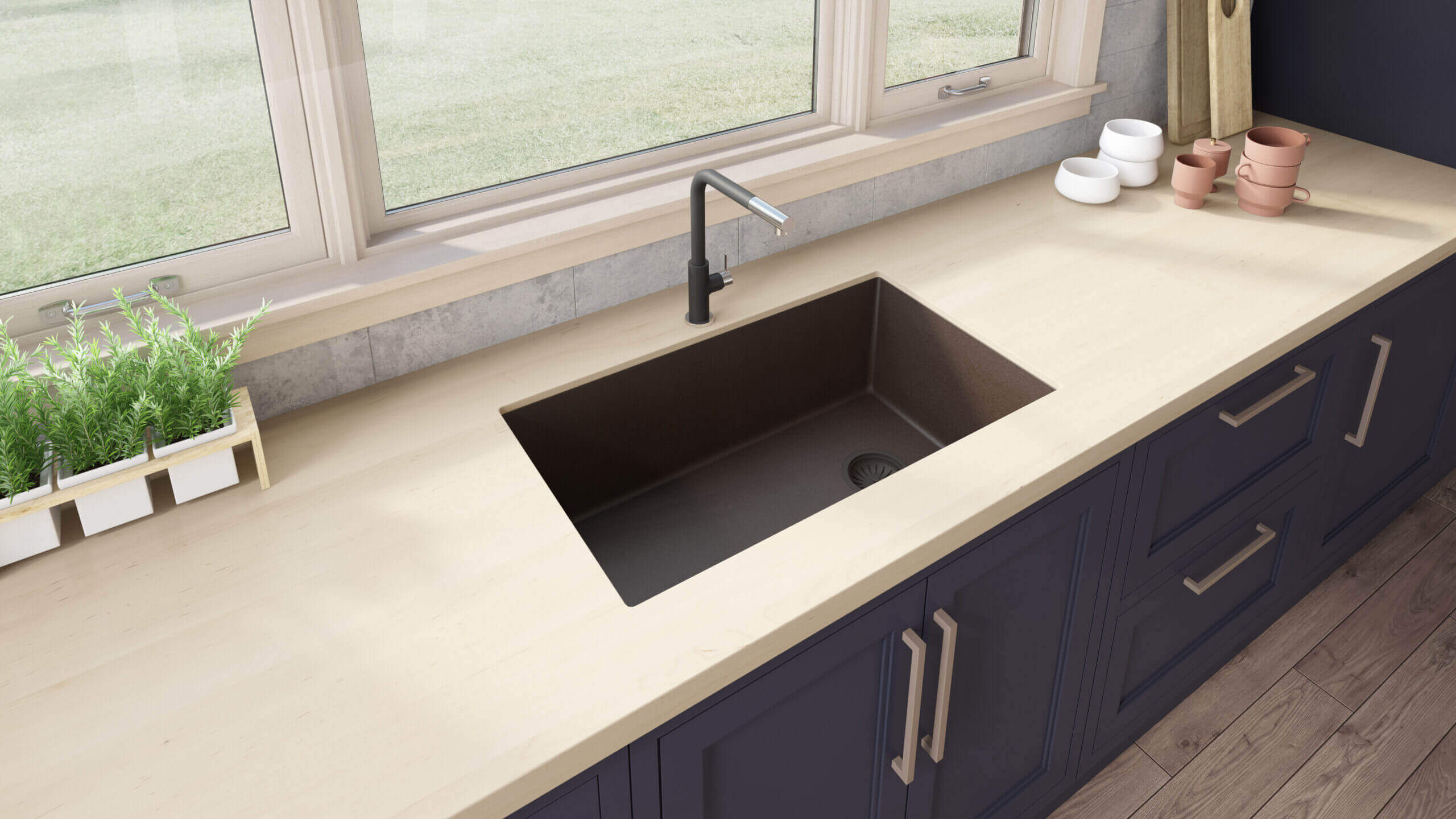 Alternate Image for Ruvati epiGranite 32" Undermount Granite Composite Kitchen Sink, Espresso / Coffee Brown, RVG2033ES