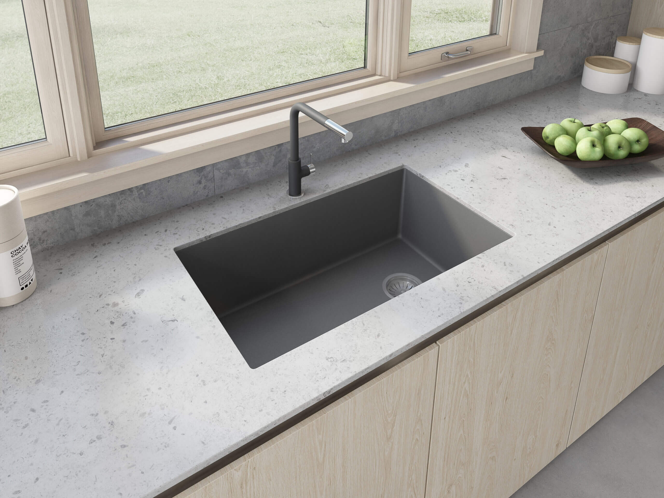 Alternate Image for Ruvati epiGranite 32" Undermount Granite Composite Kitchen Sink, Urban Gray, RVG2033GR