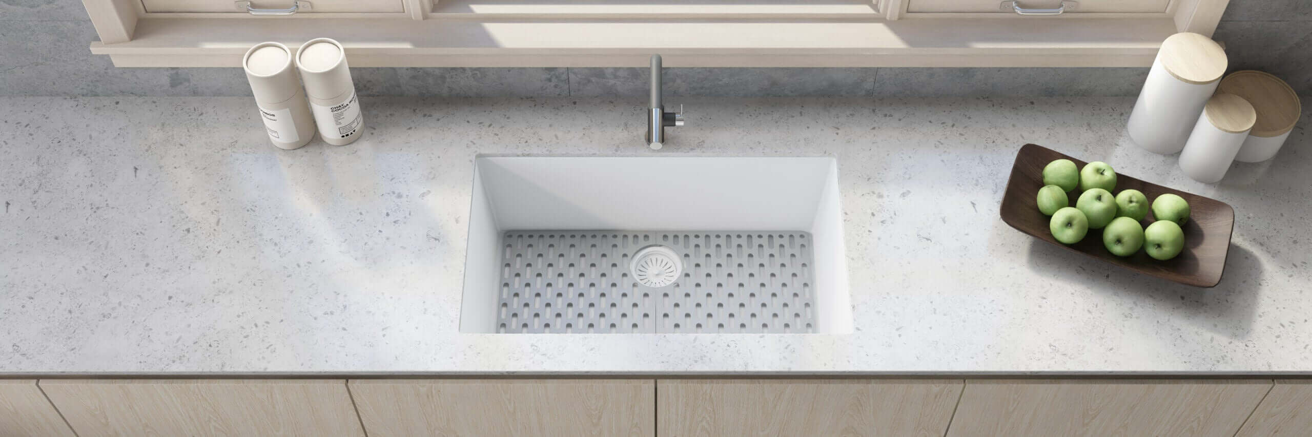 Alternate Image for Ruvati epiGranite 33" Undermount Granite Composite Kitchen Sink, Arctic White, RVG2080WH