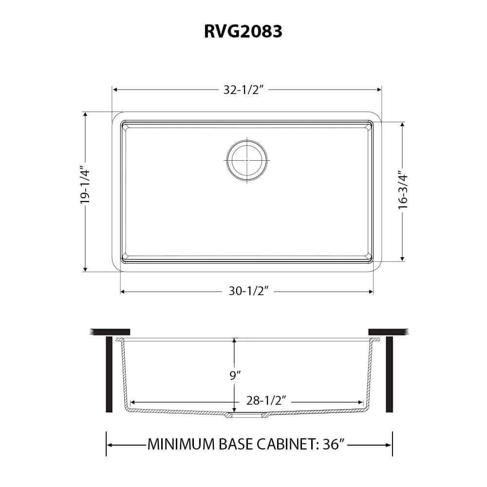 Ruvati epiGranite 33" Undermount Granite Composite Workstation Kitchen Sink, Midnight Black, RVG2083BK Product Image