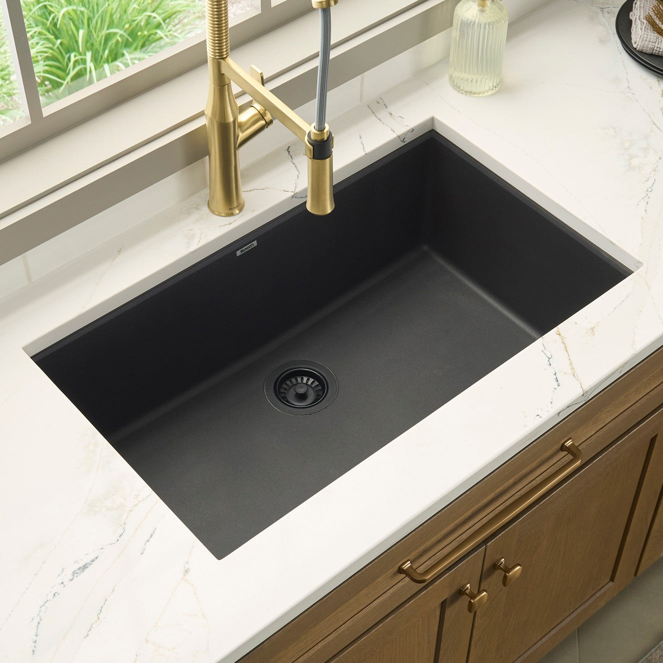 Ruvati epiGranite 33" Undermount Granite Composite Workstation Kitchen Sink, Midnight Black, RVG2083BK