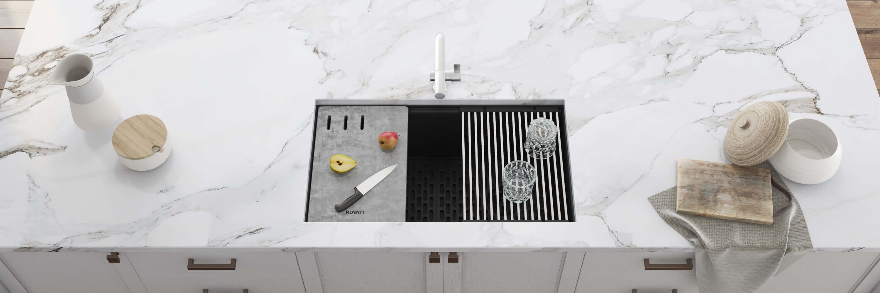 Alternate Image for Ruvati epiStage 33" Undermount Granite Composite Workstation Kitchen Sink, Midnight Black, RVG2302BK